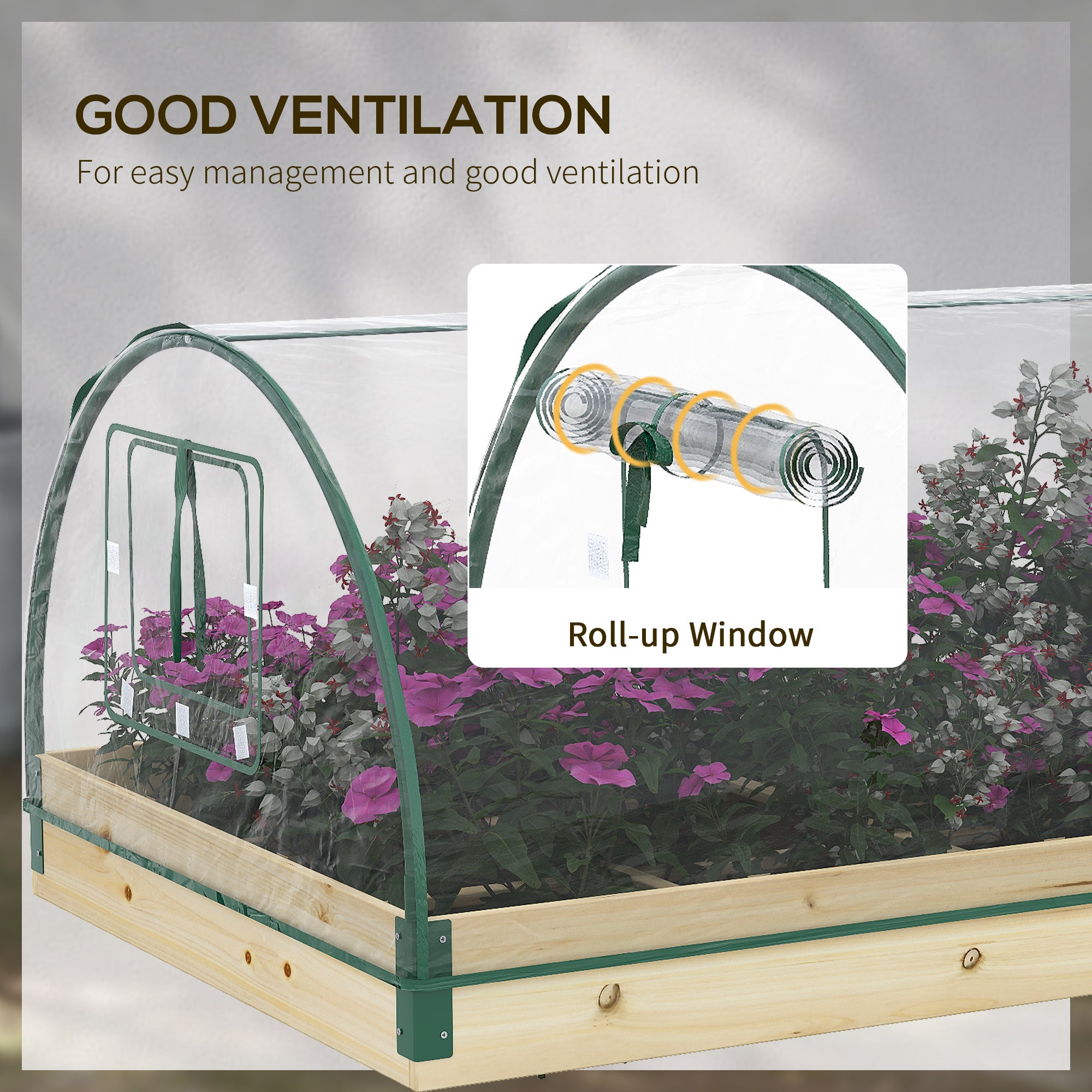 Outsunny 12 Pockets Raised Garden Bed with Greenhouse and Roll Up Windows, Wooden Planter Box Kit with Cover, Dual Use for Vegetables, Flowers, 4' x 3' x 2', Natural Wood