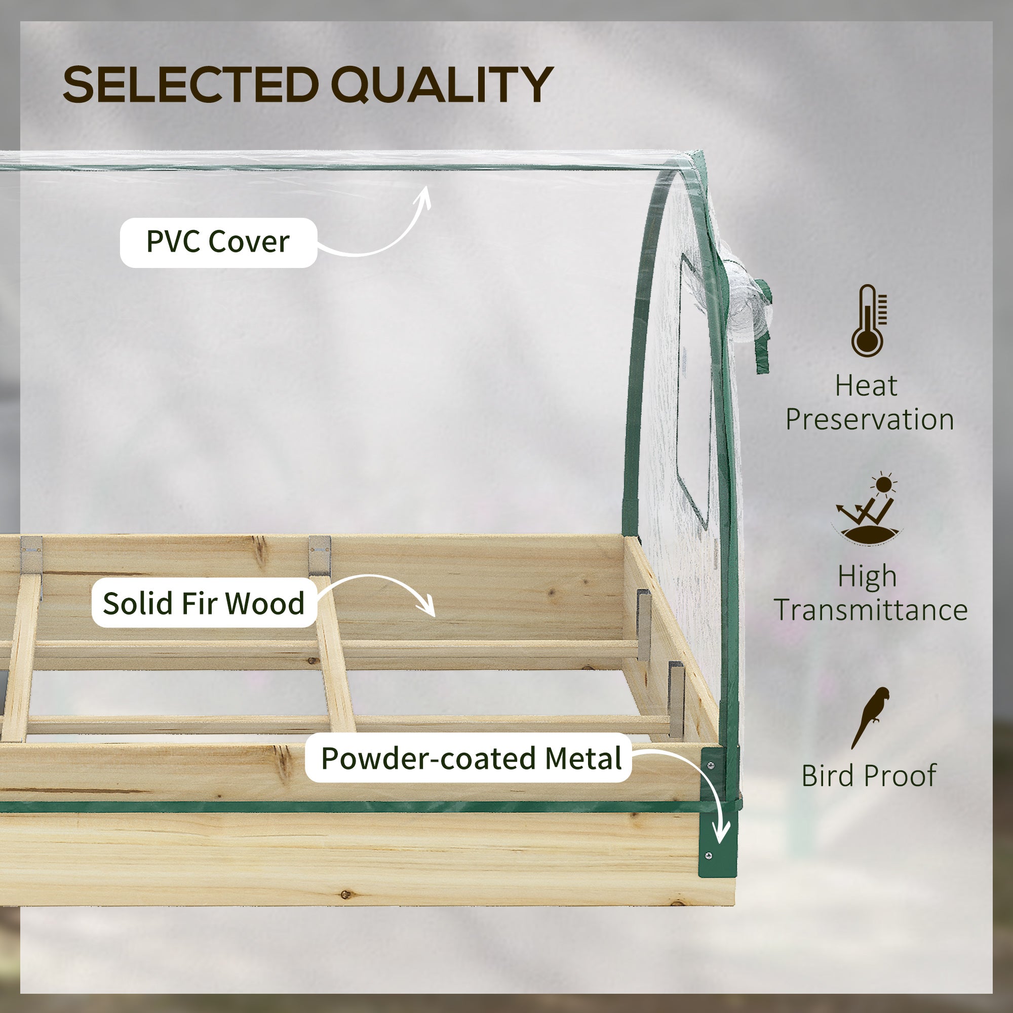 Outsunny 12 Pockets Raised Garden Bed with Greenhouse and Roll Up Windows, Wooden Planter Box Kit with Cover, Dual Use for Vegetables, Flowers, 4' x 3' x 2', Natural Wood