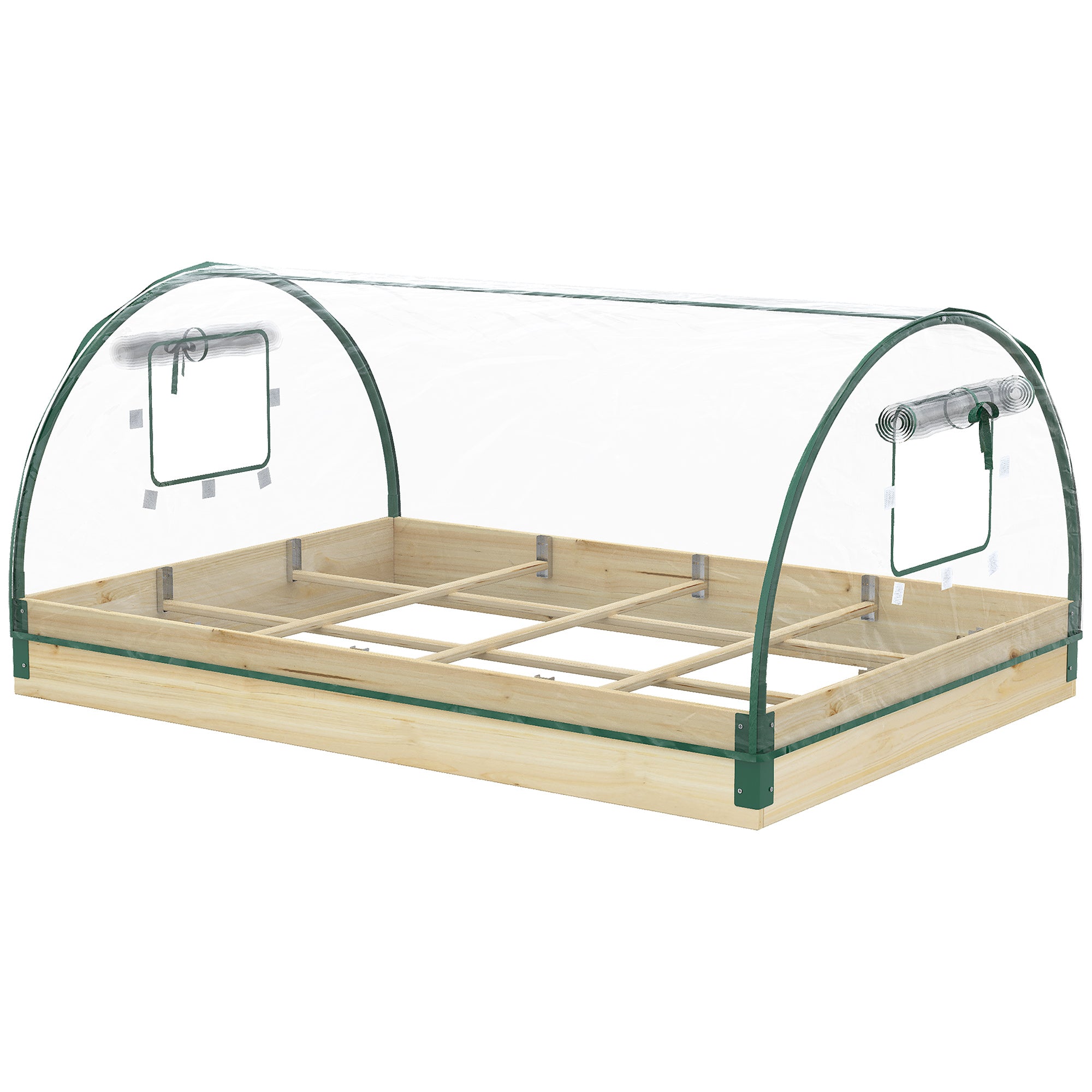 Outsunny 12 Pockets Raised Garden Bed with Greenhouse and Roll Up Windows, Wooden Planter Box Kit with Cover, Dual Use for Vegetables, Flowers, 4' x 3' x 2', Natural Wood