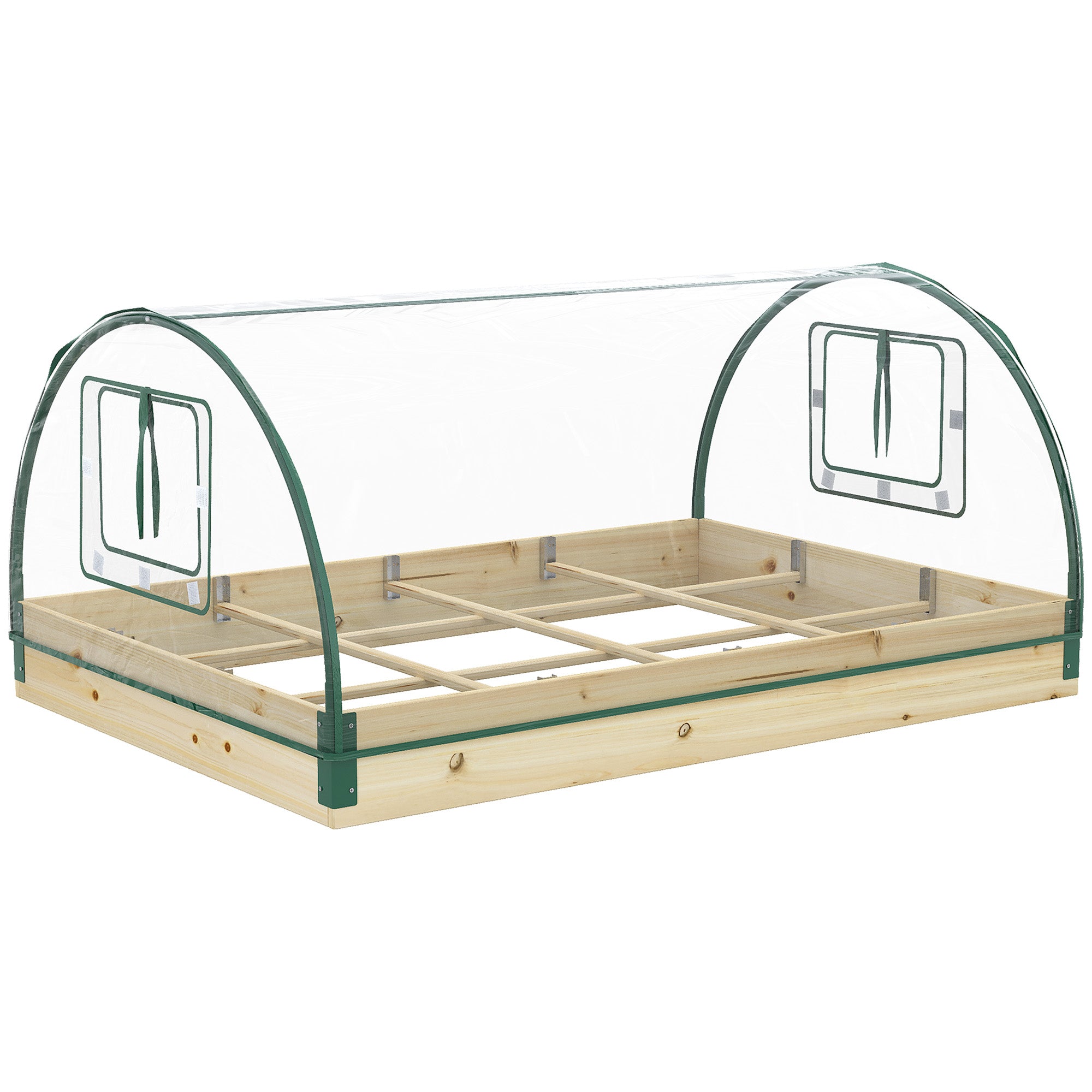 Outsunny 12 Pockets Raised Garden Bed with Greenhouse and Roll Up Windows, Wooden Planter Box Kit with Cover, Dual Use for Vegetables, Flowers, 4' x 3' x 2', Natural Wood