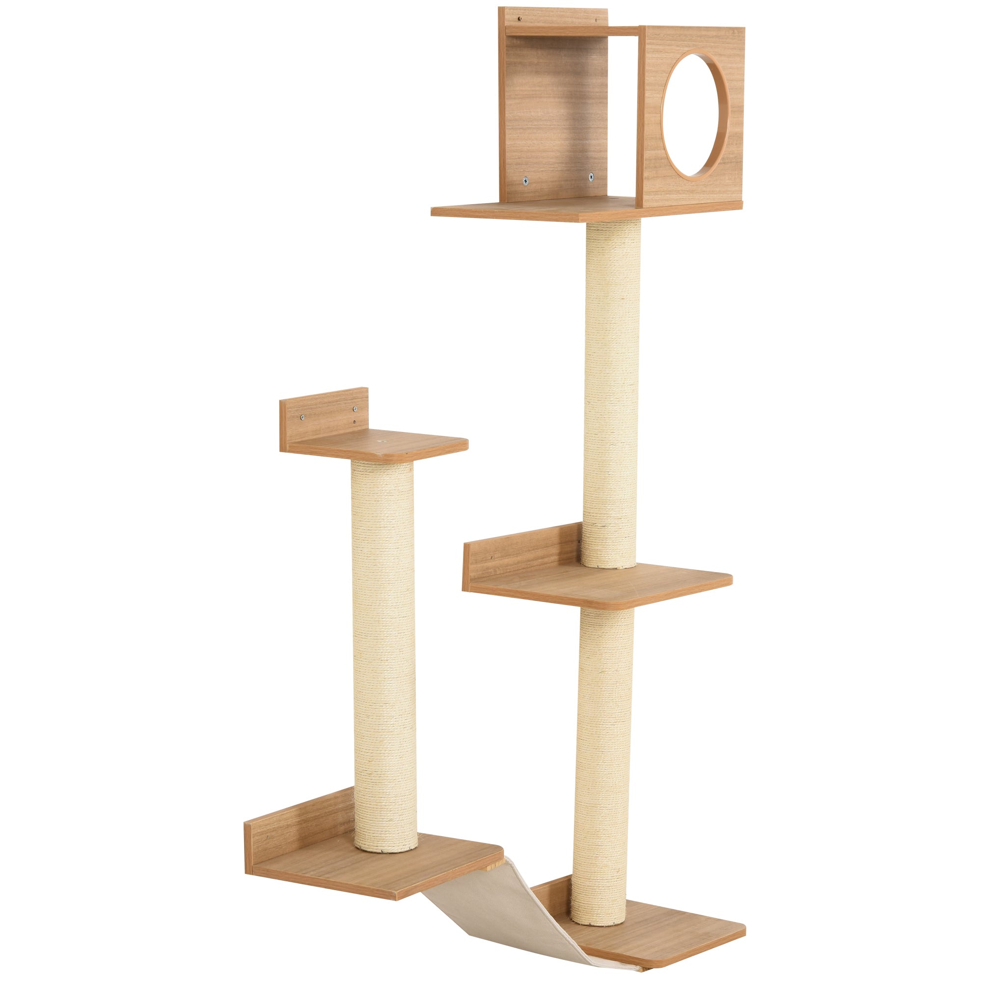 PawHut Cat Shelf for Wall, Multi Level Cat Tree Tower with Cat Condo, Sisal Scratching Posts, Cat Perches, Ladder, Cat Wall Furniture for Indoor Use
