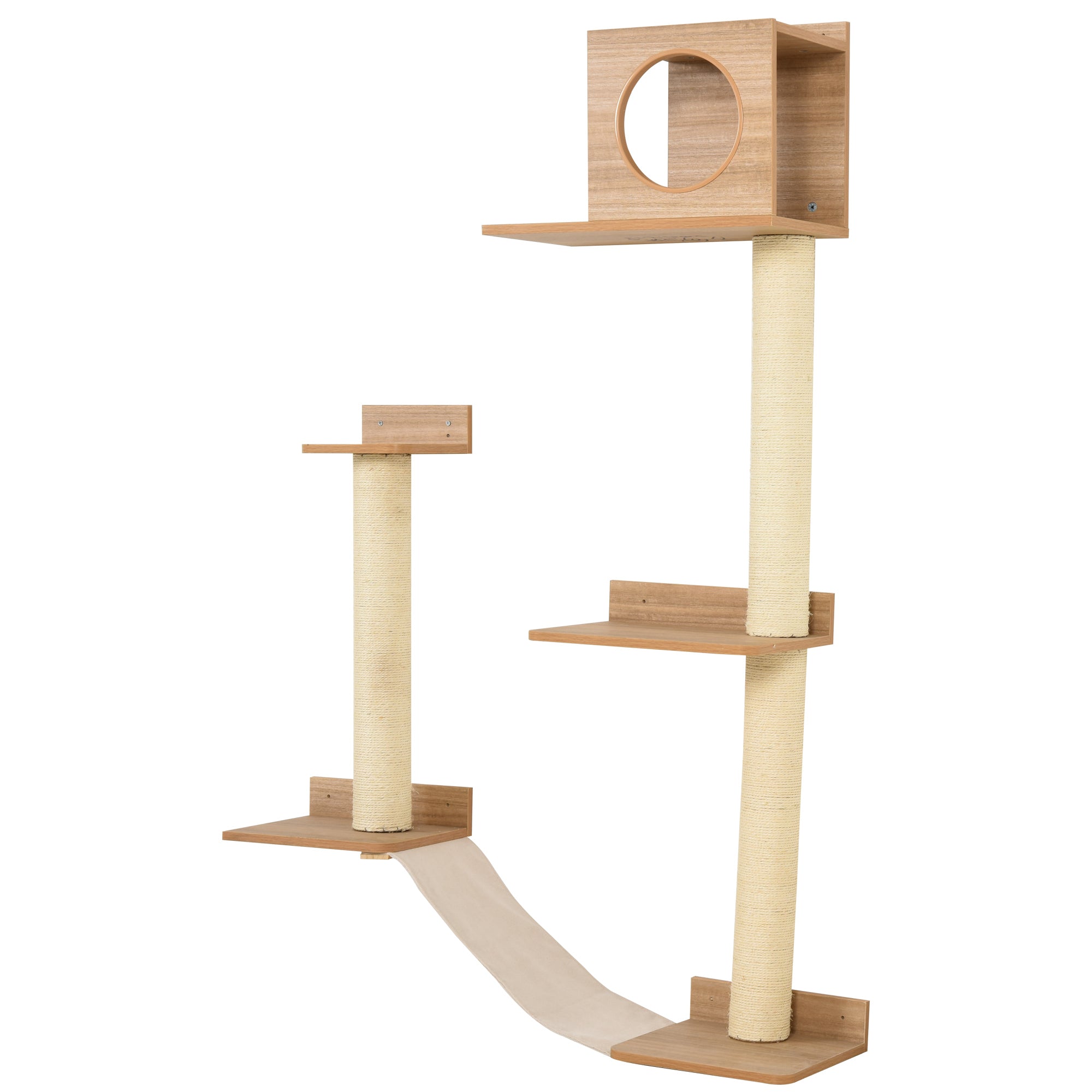 PawHut Cat Shelf for Wall, Multi Level Cat Tree Tower with Cat Condo, Sisal Scratching Posts, Cat Perches, Ladder, Cat Wall Furniture for Indoor Use