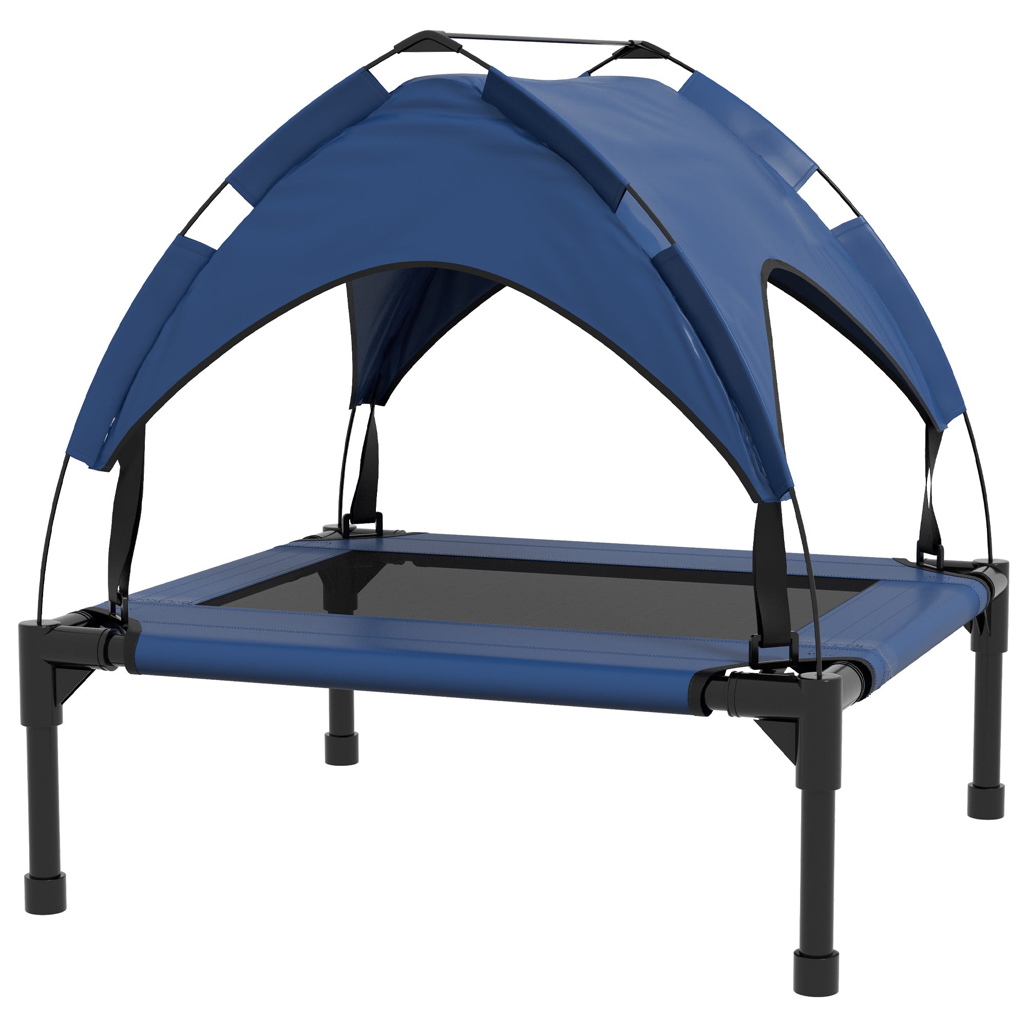 PawHut Cooling Raised Dog Bed, Elevated Pet Bed with Breathable Mesh, UV Protection Canopy, Foot Pads, for Indoor Outdoor, Small, Medium Dogs, 76 x 61 x 69.5cm - Dark Blue