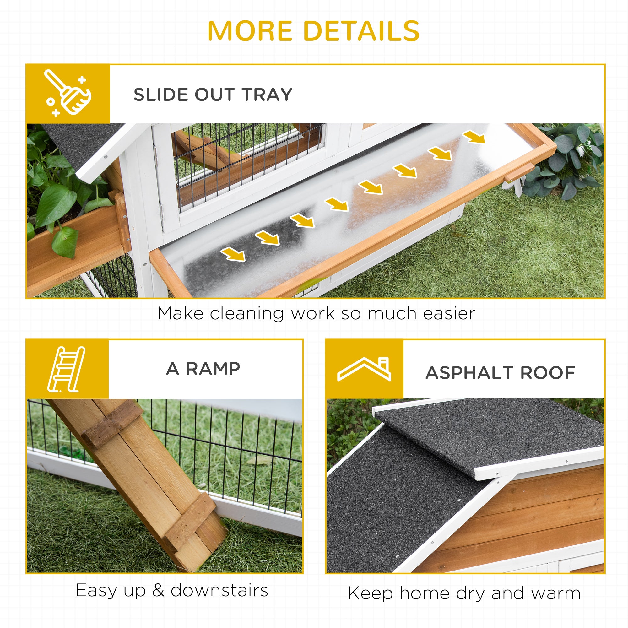 PawHut 4FT Wooden Rabbit Hutch Guinea Pig Cage Bunny Run Small Animal House for Indoor Outdoor with Plant Box, Natural