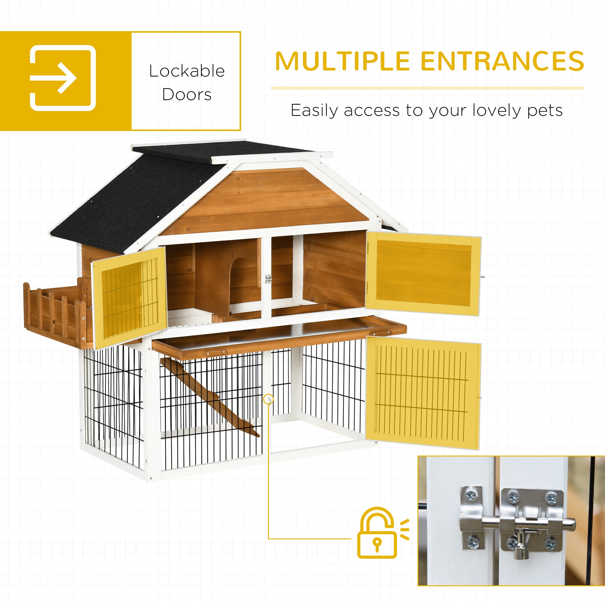 PawHut 4FT Wooden Rabbit Hutch Guinea Pig Cage Bunny Run Small Animal House for Indoor Outdoor with Plant Box, Natural