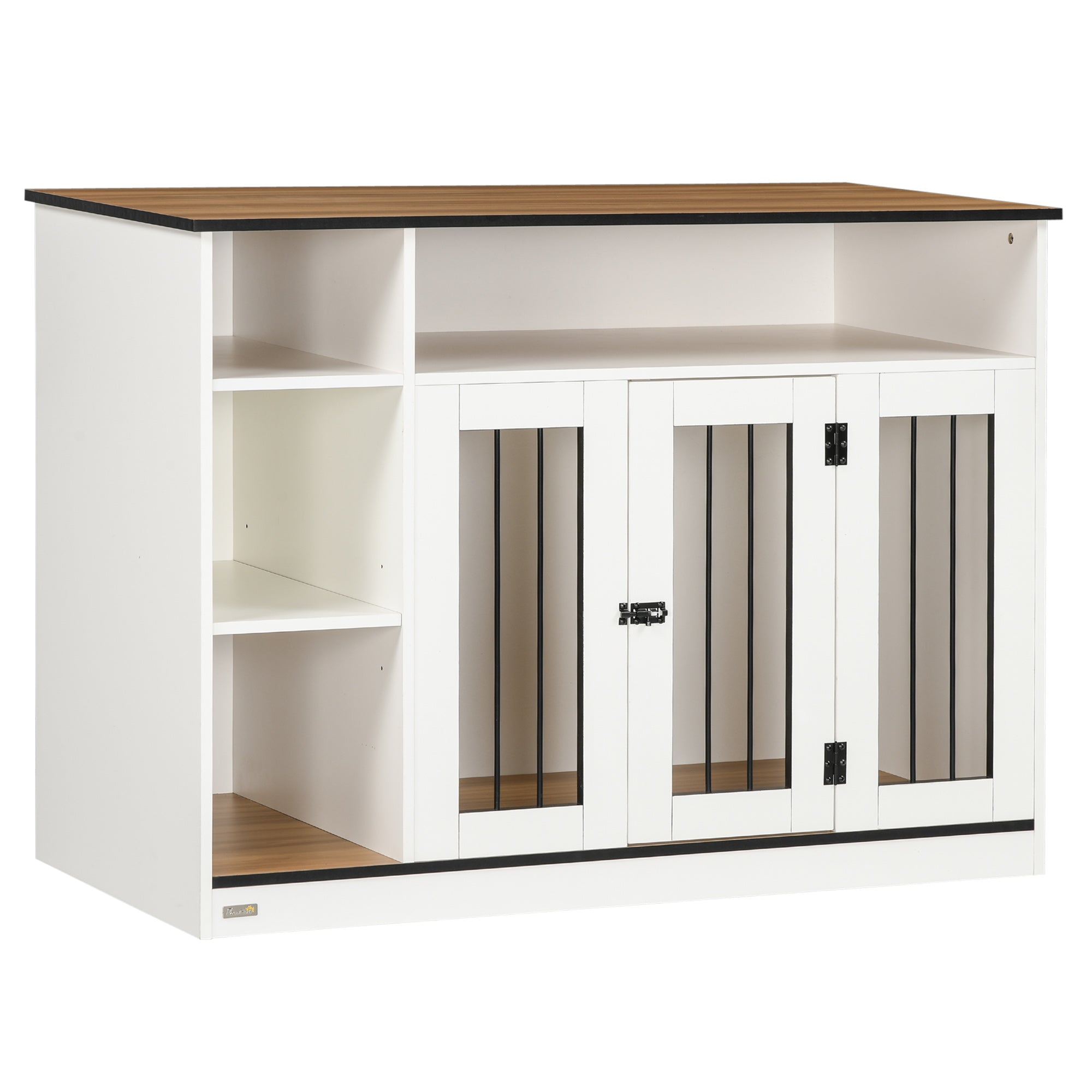PawHut Dog Crate Furniture with Adjustable Shelf, Dog Kennel End Table, Indoor Pet Crate for Medium and Large Dogs, with Large Flat Surface, 47" x 23.5" x 35", White