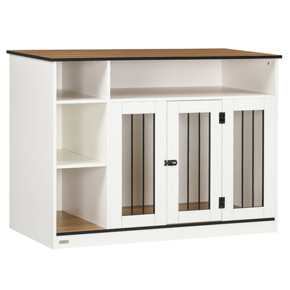 PawHut Dog Crate Furniture with Adjustable Shelf, Dog Kennel End Table, Indoor Pet Crate for Medium and Large Dogs, with Large Flat Surface, 47" x 23.5" x 35", White