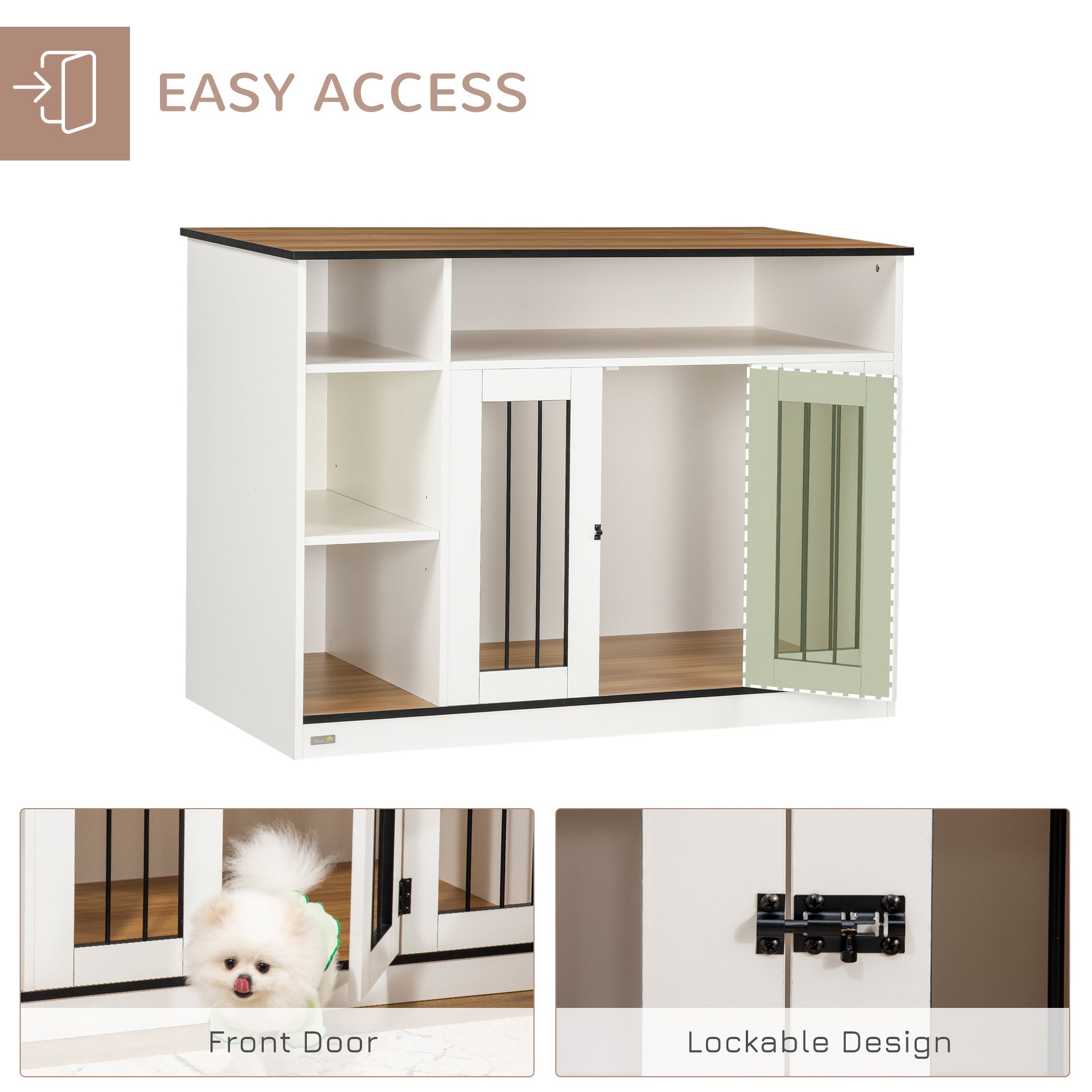 PawHut Dog Crate Furniture with Adjustable Shelf, Dog Kennel End Table, Indoor Pet Crate for Medium and Large Dogs, with Large Flat Surface, 47" x 23.5" x 35", White
