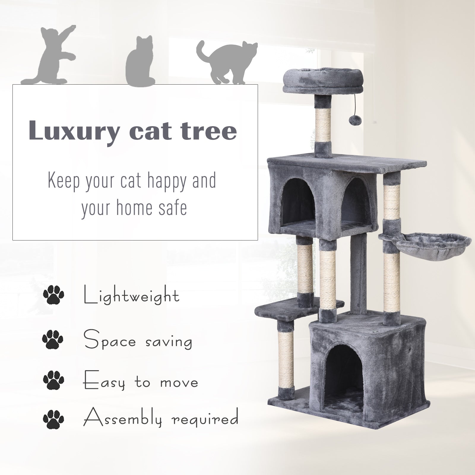 PawHut 57"H Multi-Level Cat Tree Scratcher Kitty Activity Center Condos