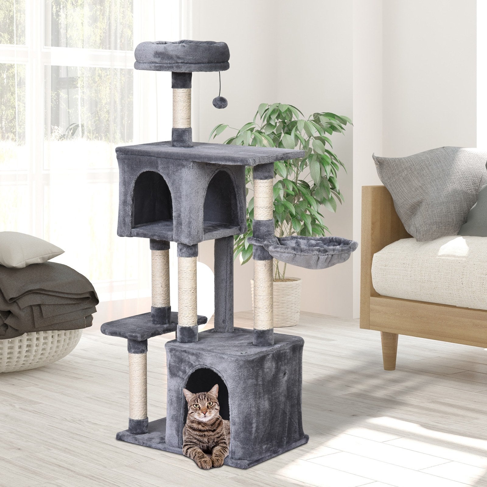 PawHut 57"H Multi-Level Cat Tree Scratcher Kitty Activity Center Condos