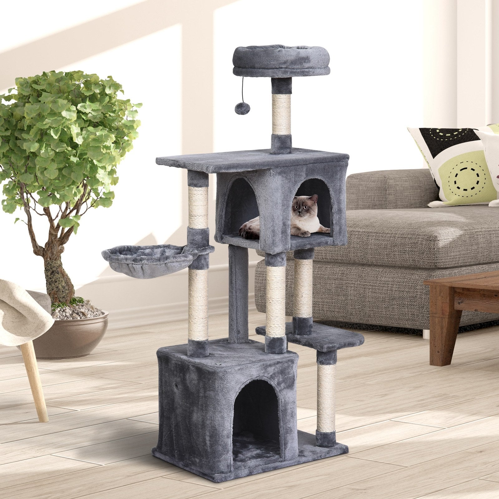 PawHut 57"H Multi-Level Cat Tree Scratcher Kitty Activity Center Condos