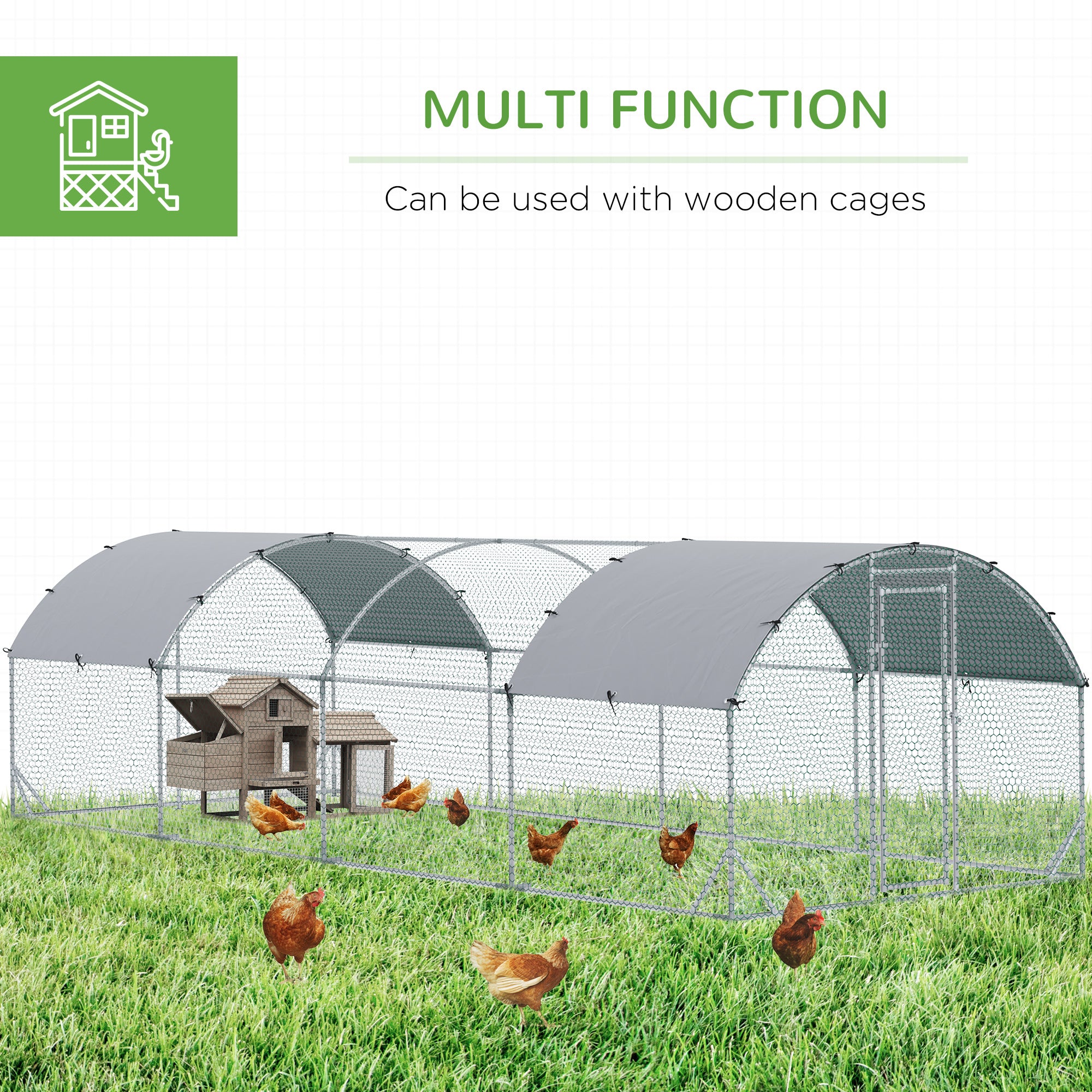PawHut Galvanized Large Metal Chicken Coop Cage Walk-in Enclosure Poultry Hen Run House Playpen Rabbit Hutch with Cover for Outdoor Backyard 9.2' x 24.9' x 6.5' Silver