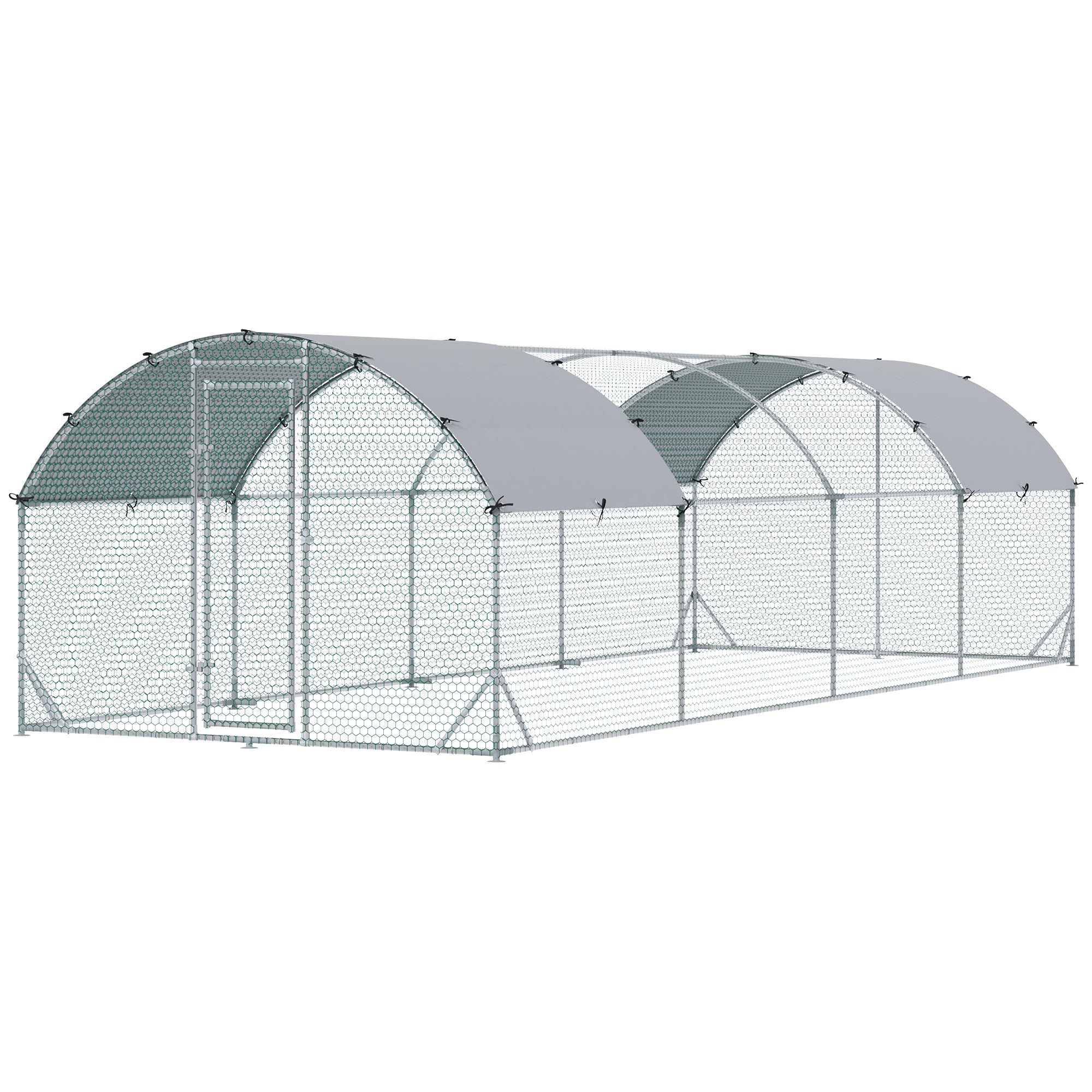PawHut Galvanized Large Metal Chicken Coop Cage Walk-in Enclosure Poultry Hen Run House Playpen Rabbit Hutch with Cover for Outdoor Backyard 9.2' x 24.9' x 6.5' Silver