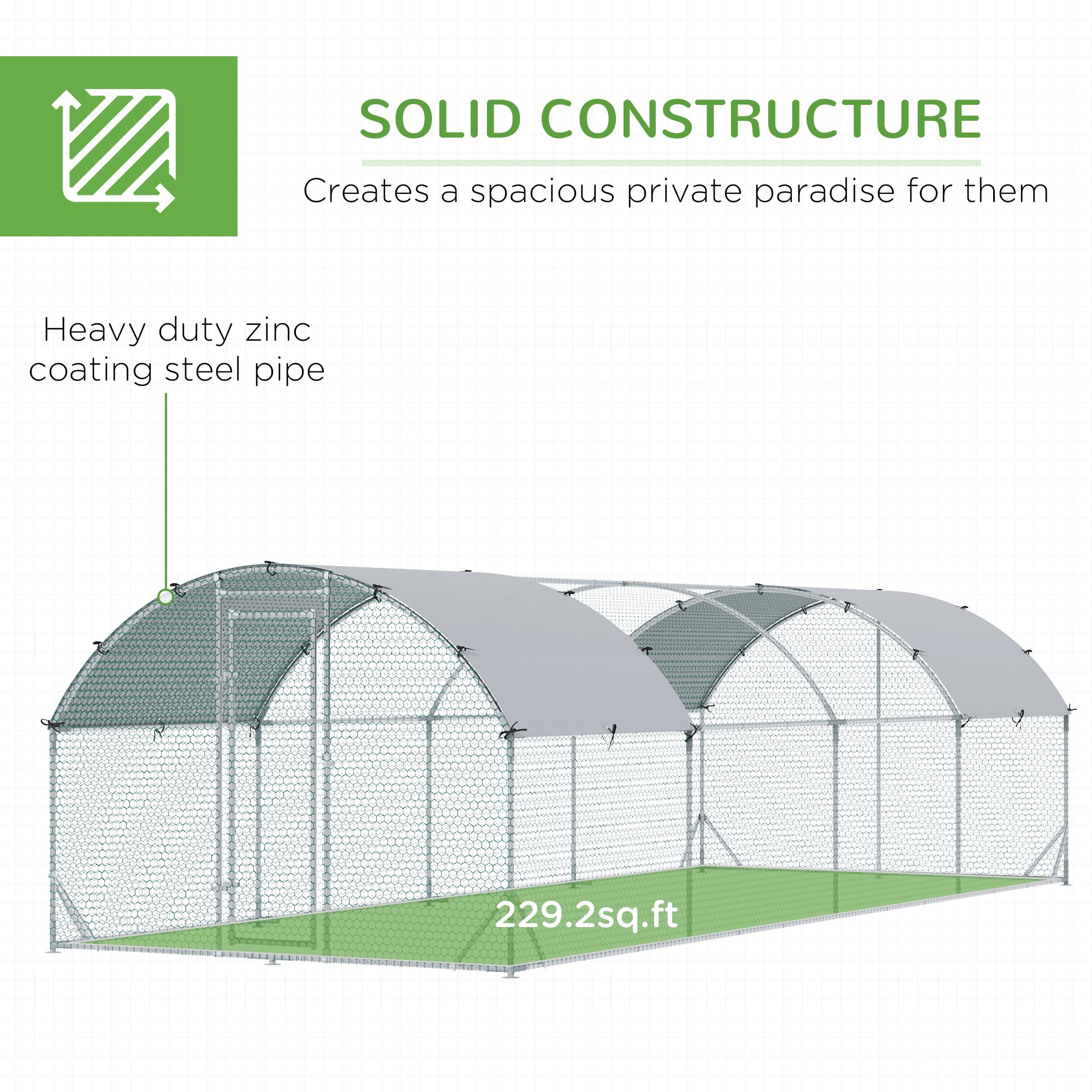 PawHut Galvanized Large Metal Chicken Coop Cage Walk-in Enclosure Poultry Hen Run House Playpen Rabbit Hutch with Cover for Outdoor Backyard 9.2' x 24.9' x 6.5' Silver
