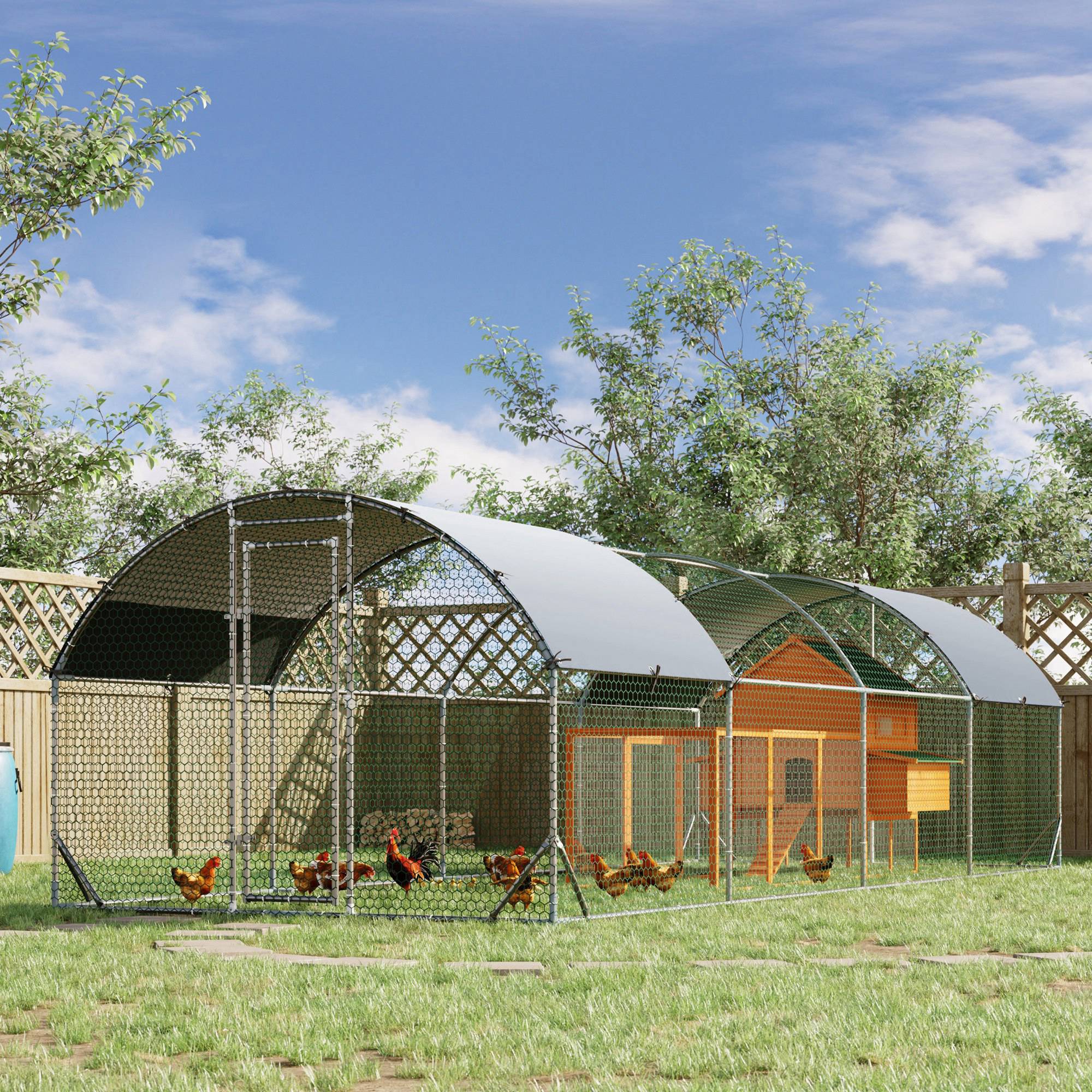 PawHut Galvanized Large Metal Chicken Coop Cage Walk-in Enclosure Poultry Hen Run House Playpen Rabbit Hutch with Cover for Outdoor Backyard 9.2' x 24.9' x 6.5' Silver