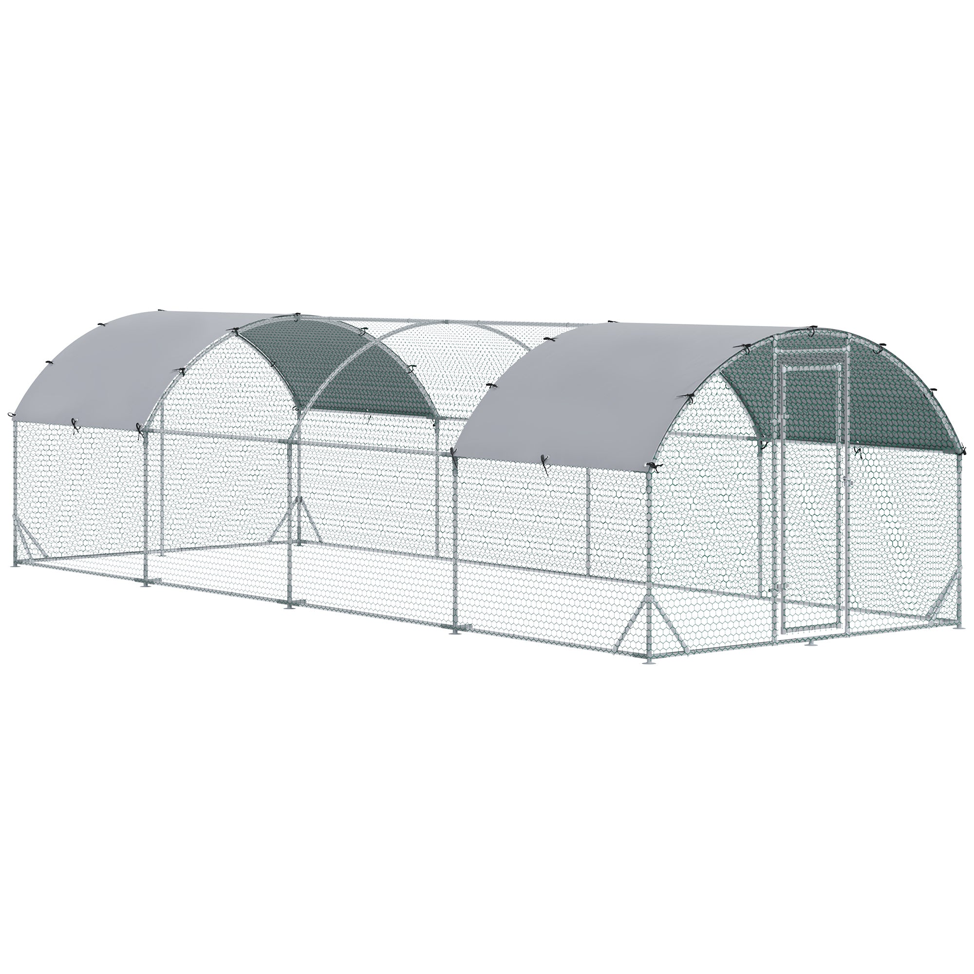 PawHut Galvanized Large Metal Chicken Coop Cage Walk-in Enclosure Poultry Hen Run House Playpen Rabbit Hutch with Cover for Outdoor Backyard 9.2' x 24.9' x 6.5' Silver