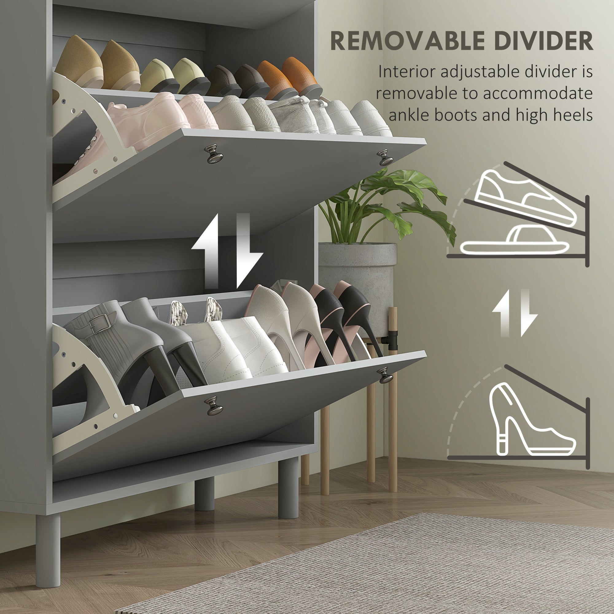 HOMCOM Shoe Cabinet, Narrow Shoe Storage Cabinet with 3 Flip Drawers and Adjustable Shelves for 24 Pairs of Shoes for Entryway, Hallway, Grey