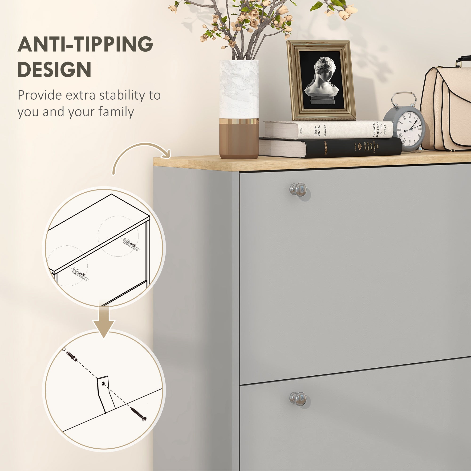 HOMCOM Shoe Cabinet, Narrow Shoe Storage Cabinet with 3 Flip Drawers and Adjustable Shelves for 24 Pairs of Shoes for Entryway, Hallway, Grey