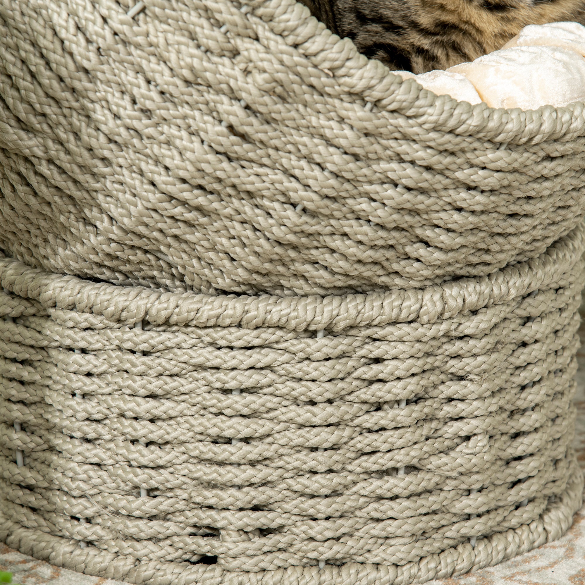 PawHut Handwoven Elevated Cat Bed with Soft Cushion & Cat Egg Chair Shape, Cat Basket Bed Kitty House with Stand, Raised Wicker Cat Bed for Indoor Cats, 23.5" H, Herbal Gray