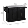 HOMCOM Kitchen Island with Storage, Rolling Kitchen Cart on Wheels with Stainless Steel Top, 2 Drawers, 2 Cabinets, Spice Rack, Knife and Towel Rack, Black