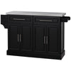 HOMCOM Kitchen Island with Storage, Rolling Kitchen Cart on Wheels with Stainless Steel Top, 2 Drawers, 2 Cabinets, Spice Rack, Knife and Towel Rack, Black