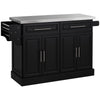 HOMCOM Kitchen Island with Storage, Rolling Kitchen Cart on Wheels with Stainless Steel Top, 2 Drawers, 2 Cabinets, Spice Rack, Knife and Towel Rack, Black