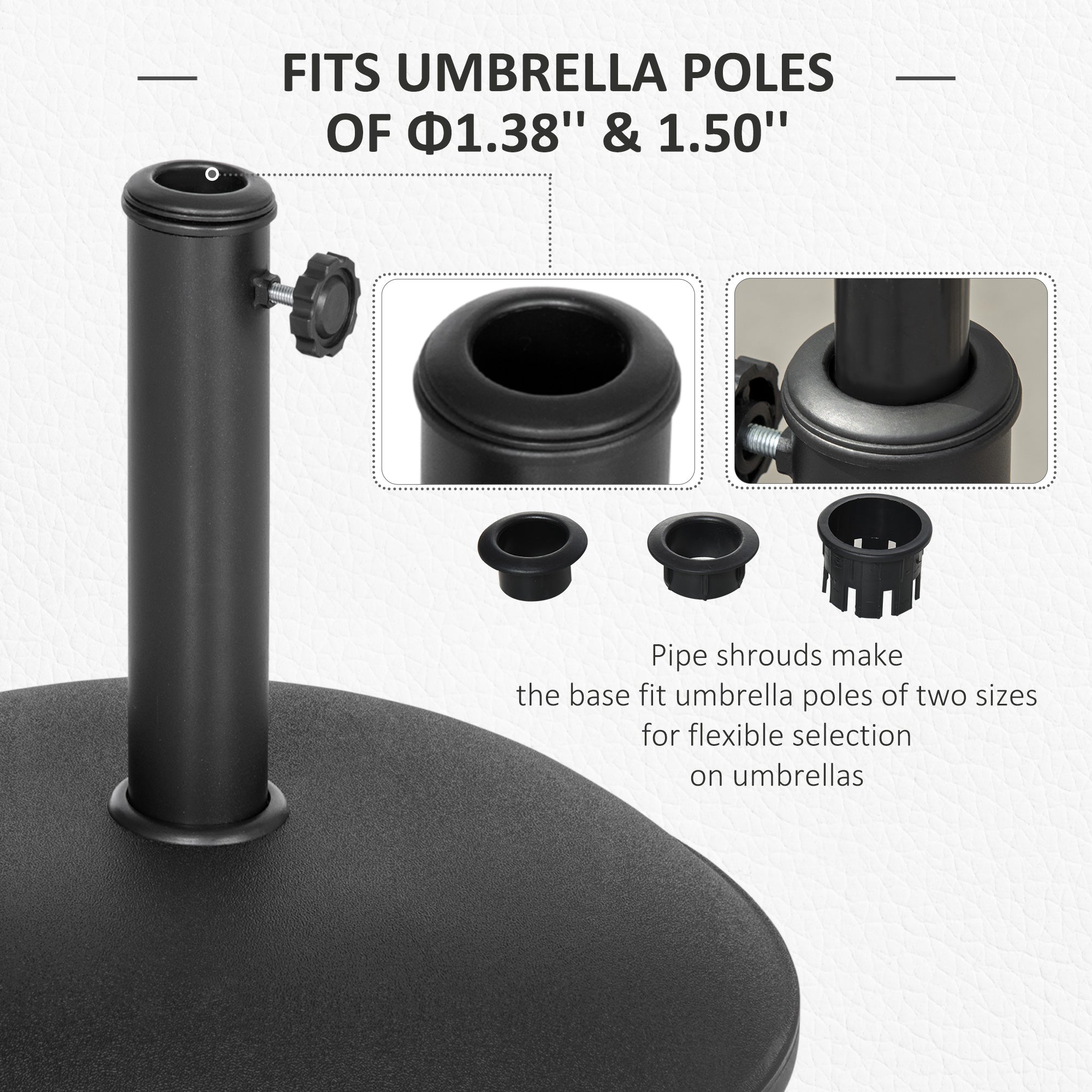 Outsunny 44 lbs Cement Umbrella Base Holder 19" Heavy Duty Round Parasol Stand for Patio, Outdoor, Backyard, Black