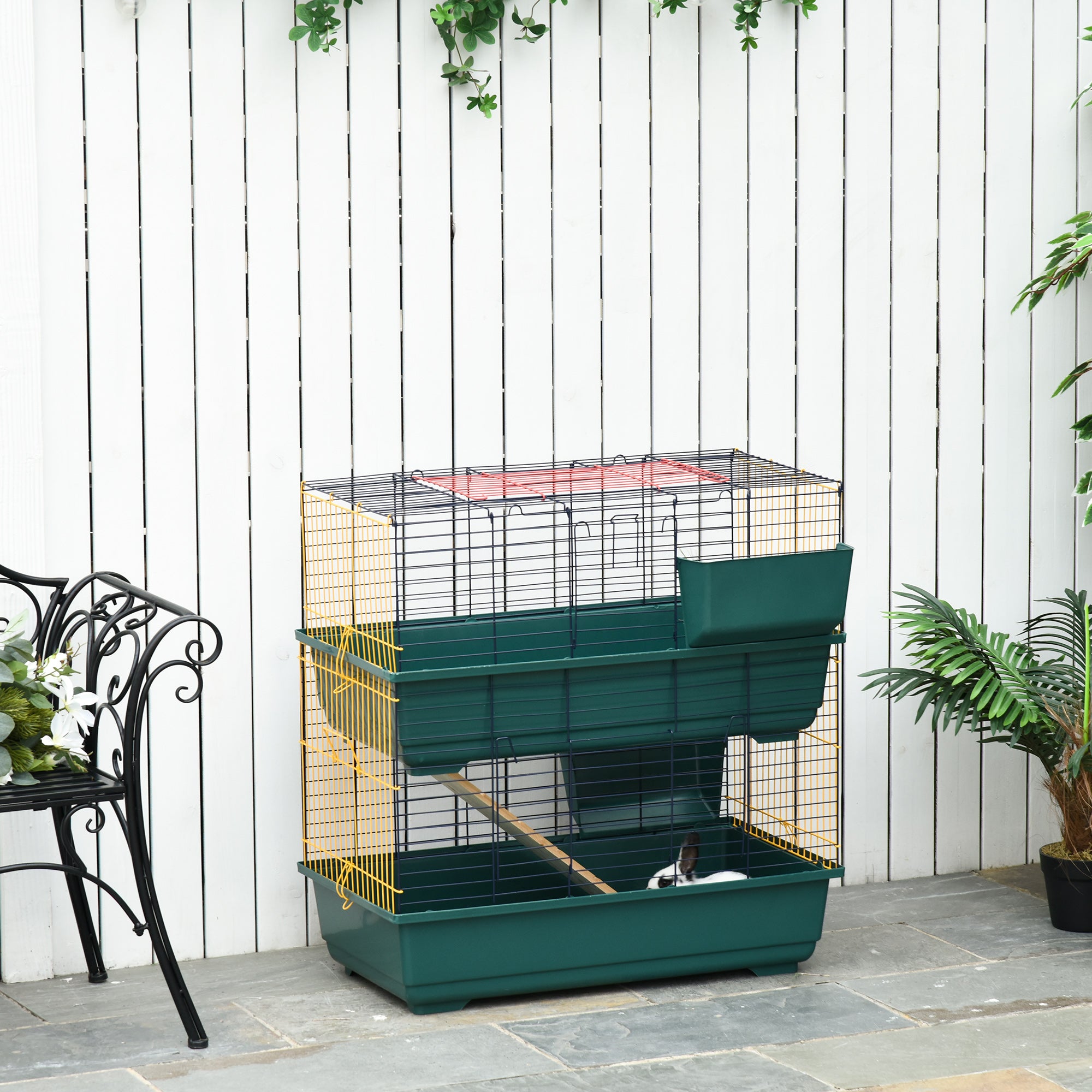 PawHut Indoor Rabbit Guinea Pig Cage Small Animal Cage Two Storey 80 x 44 x 82 cm
