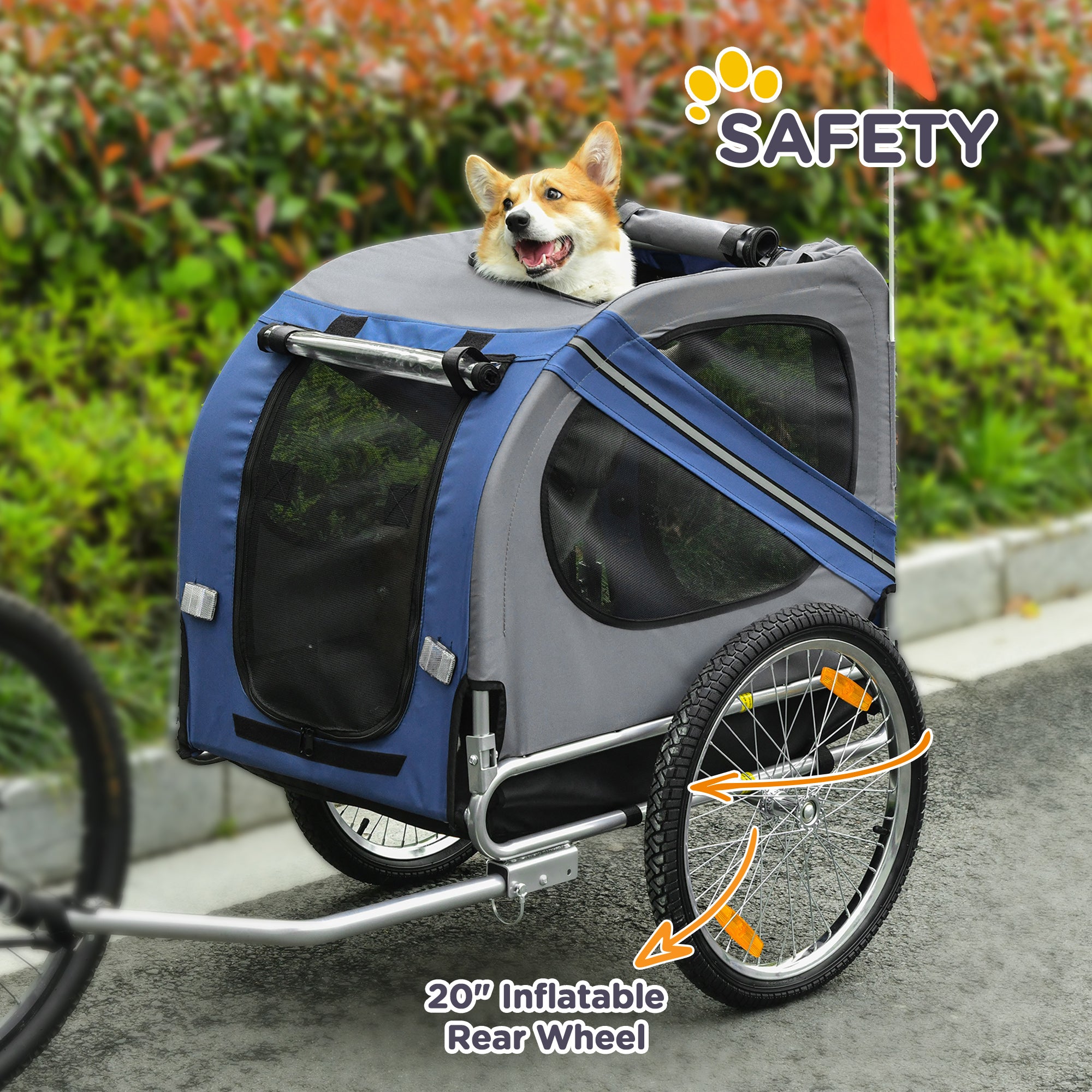 Aosom Dog Bike Trailer Pet Cart Bicycle Wagon Cargo Carrier Attachment for Travel with 3 Entrances Large Wheels for Off-Road & Mesh Screen, Blue
