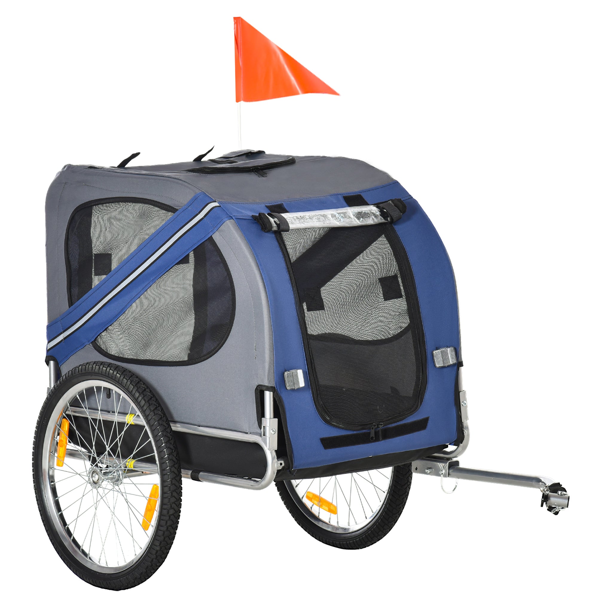 Aosom Dog Bike Trailer Pet Cart Bicycle Wagon Cargo Carrier Attachment for Travel with 3 Entrances Large Wheels for Off-Road & Mesh Screen, Blue