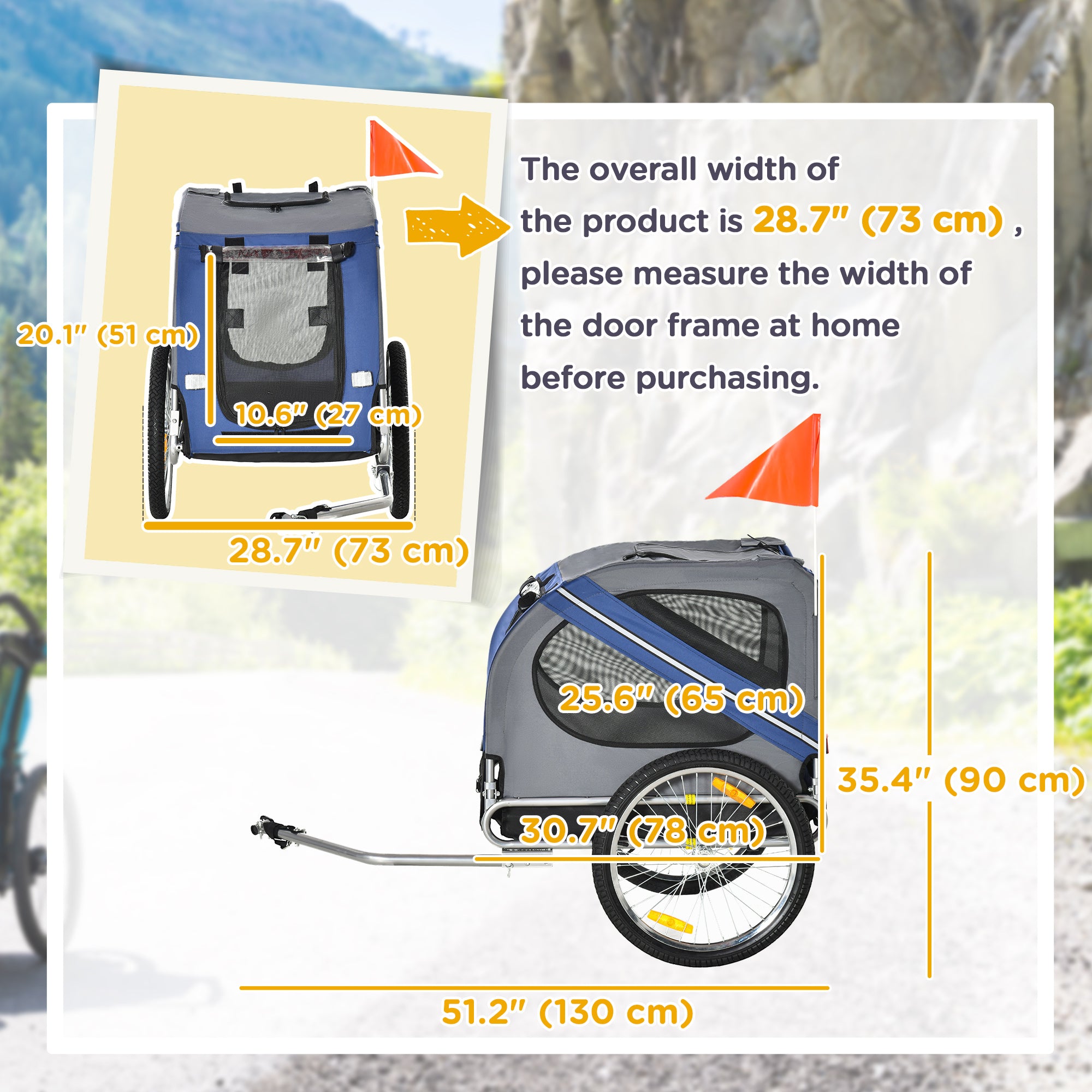 Aosom Dog Bike Trailer Pet Cart Bicycle Wagon Cargo Carrier Attachment for Travel with 3 Entrances Large Wheels for Off-Road & Mesh Screen, Blue