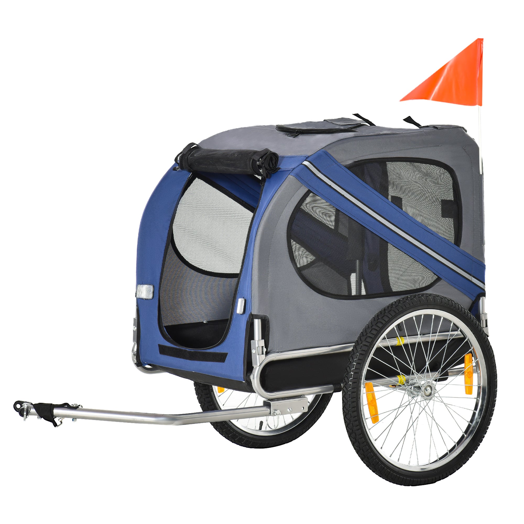 Aosom Dog Bike Trailer Pet Cart Bicycle Wagon Cargo Carrier Attachment for Travel with 3 Entrances Large Wheels for Off-Road & Mesh Screen, Blue