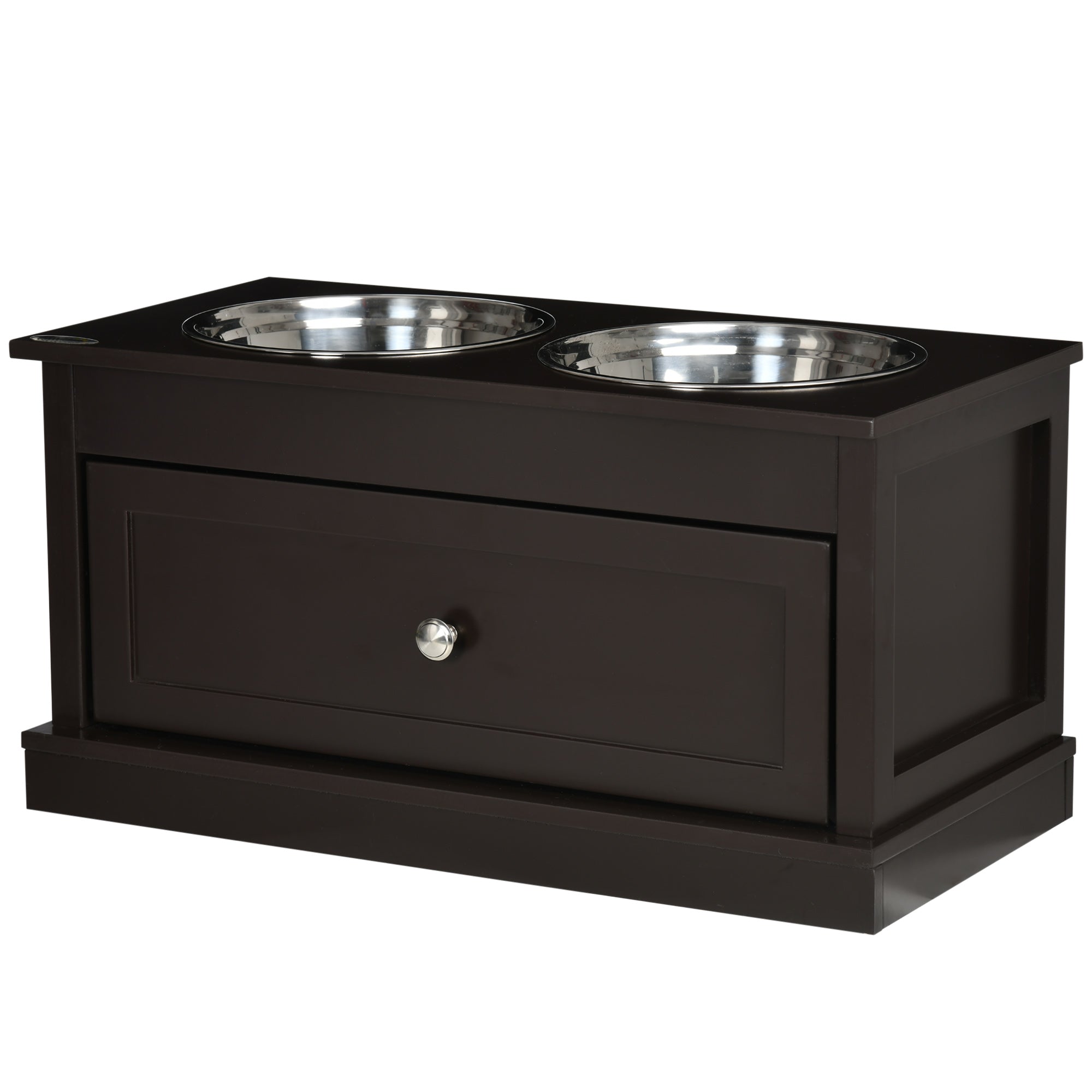 PawHut Elevated Dog Bowls with Storage Drawer, Raised Dog Bowls with Stand, 2 Stainless Steel Bowls for Large Dogs, Coffee