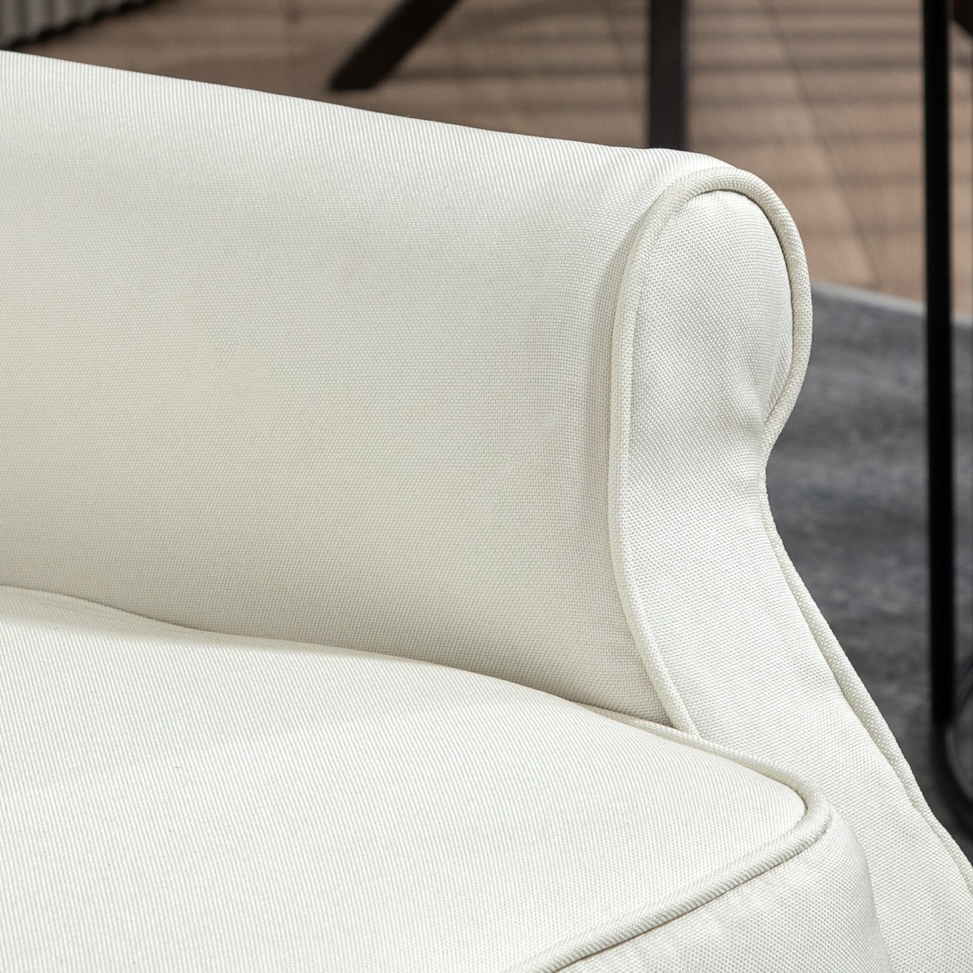 HOMCOM Push Back Recliner Chair, Fabric Reclining Chair, Tufted Wingback Chair with Nail Head Trim, Footrest, Solid Wood Legs for Living Room, Cream White