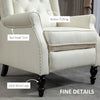 HOMCOM Push Back Recliner Chair, Fabric Reclining Chair, Tufted Wingback Chair with Nail Head Trim, Footrest, Solid Wood Legs for Living Room, Cream White