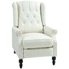 HOMCOM Push Back Recliner Chair, Fabric Reclining Chair, Tufted Wingback Chair with Nail Head Trim, Footrest, Solid Wood Legs for Living Room, Cream White