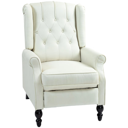 HOMCOM Push Back Recliner Chair, Fabric Reclining Chair, Tufted Wingback Chair with Nail Head Trim, Footrest, Solid Wood Legs for Living Room, Cream White
