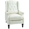 HOMCOM Push Back Recliner Chair, Fabric Reclining Chair, Tufted Wingback Chair with Nail Head Trim, Footrest, Solid Wood Legs for Living Room, Cream White