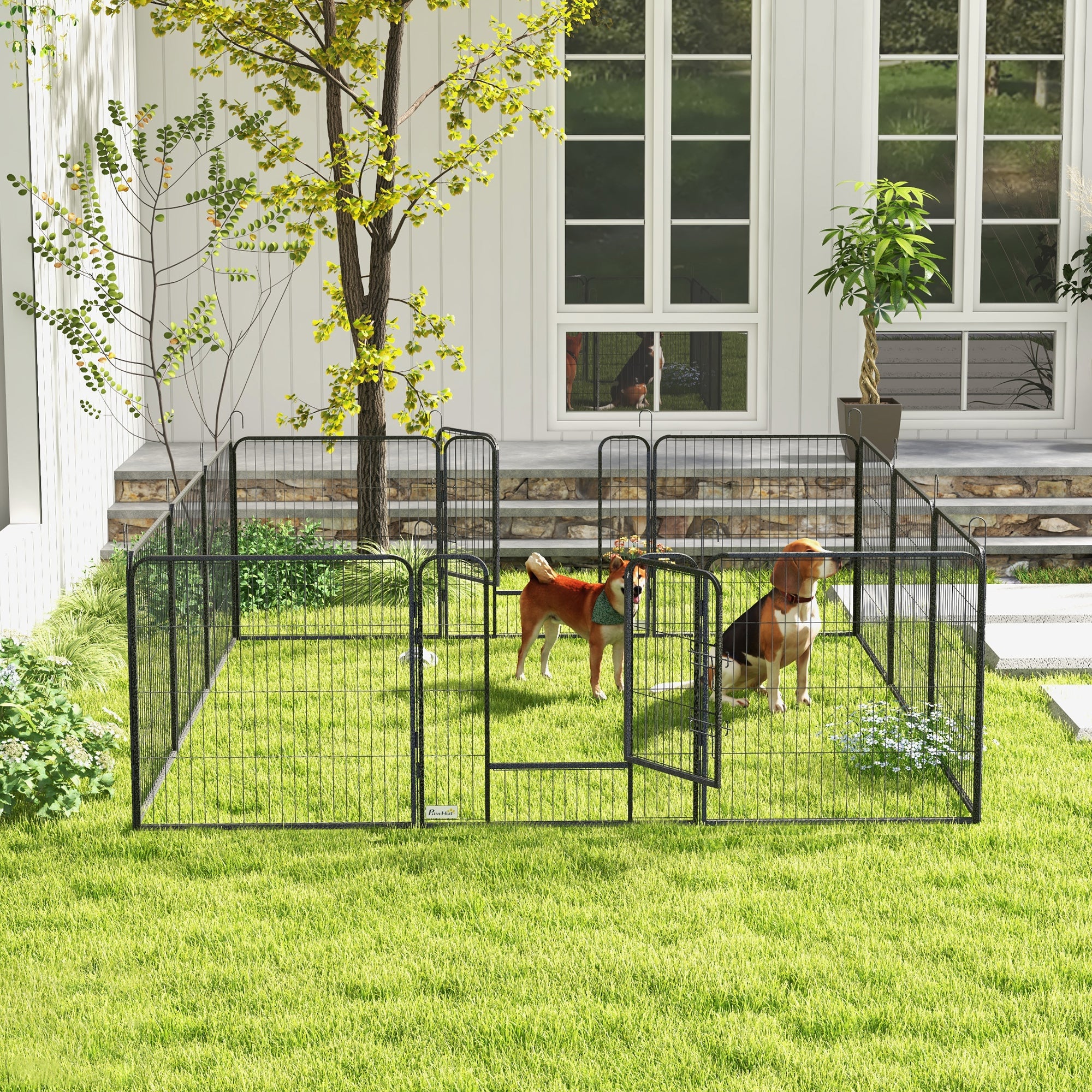 PawHut Dog Pen 12 Panels Puppy Pen Heavy Duty Pet Playpen for Indoor Outdoor for Dogs, Rabbits, Ducks 80cm High