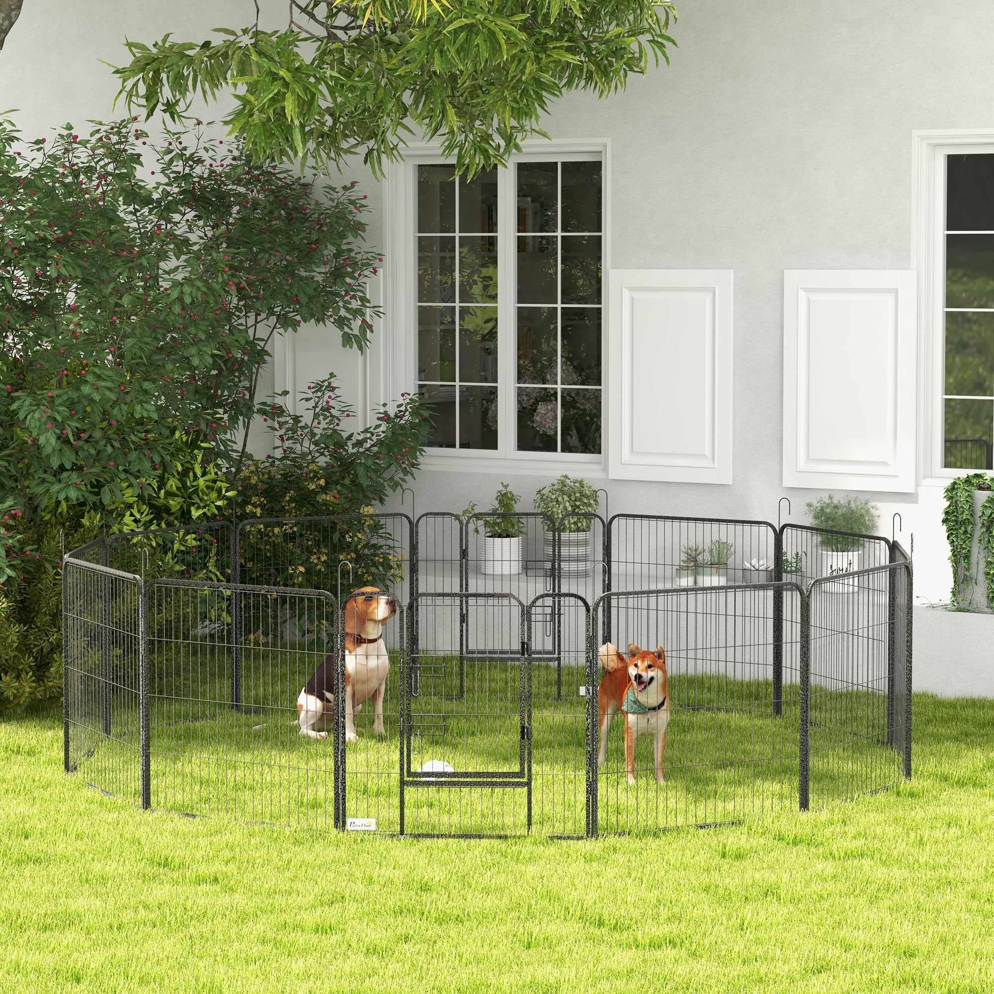 PawHut Dog Playpen, Heavy-duty Metal Puppy Play Pen, Pet Exercise Fences for Outside and Indoor, DIY Design with Door for Multiple Dogs, 12 Panels, 31.5"H