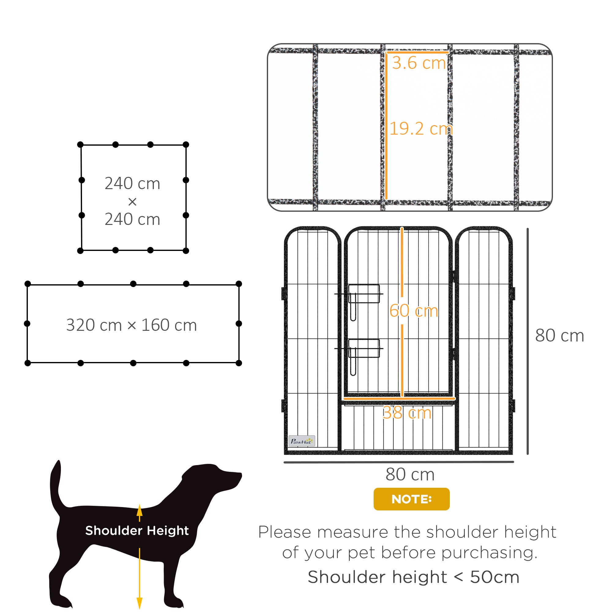 PawHut Dog Pen 12 Panels Puppy Pen Heavy Duty Pet Playpen for Indoor Outdoor for Dogs, Rabbits, Ducks 80cm High