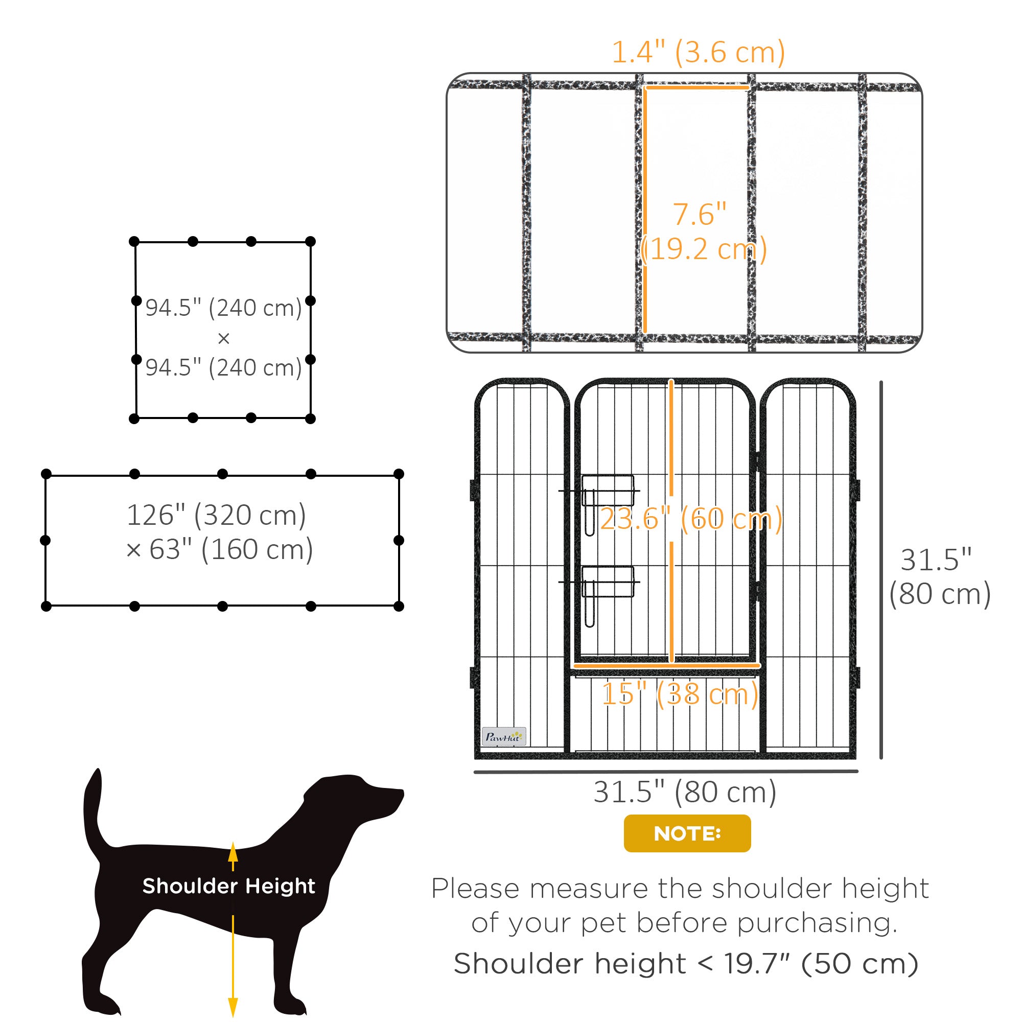PawHut Dog Playpen, Heavy-duty Metal Puppy Play Pen, Pet Exercise Fences for Outside and Indoor, DIY Design with Door for Multiple Dogs, 12 Panels, 31.5"H