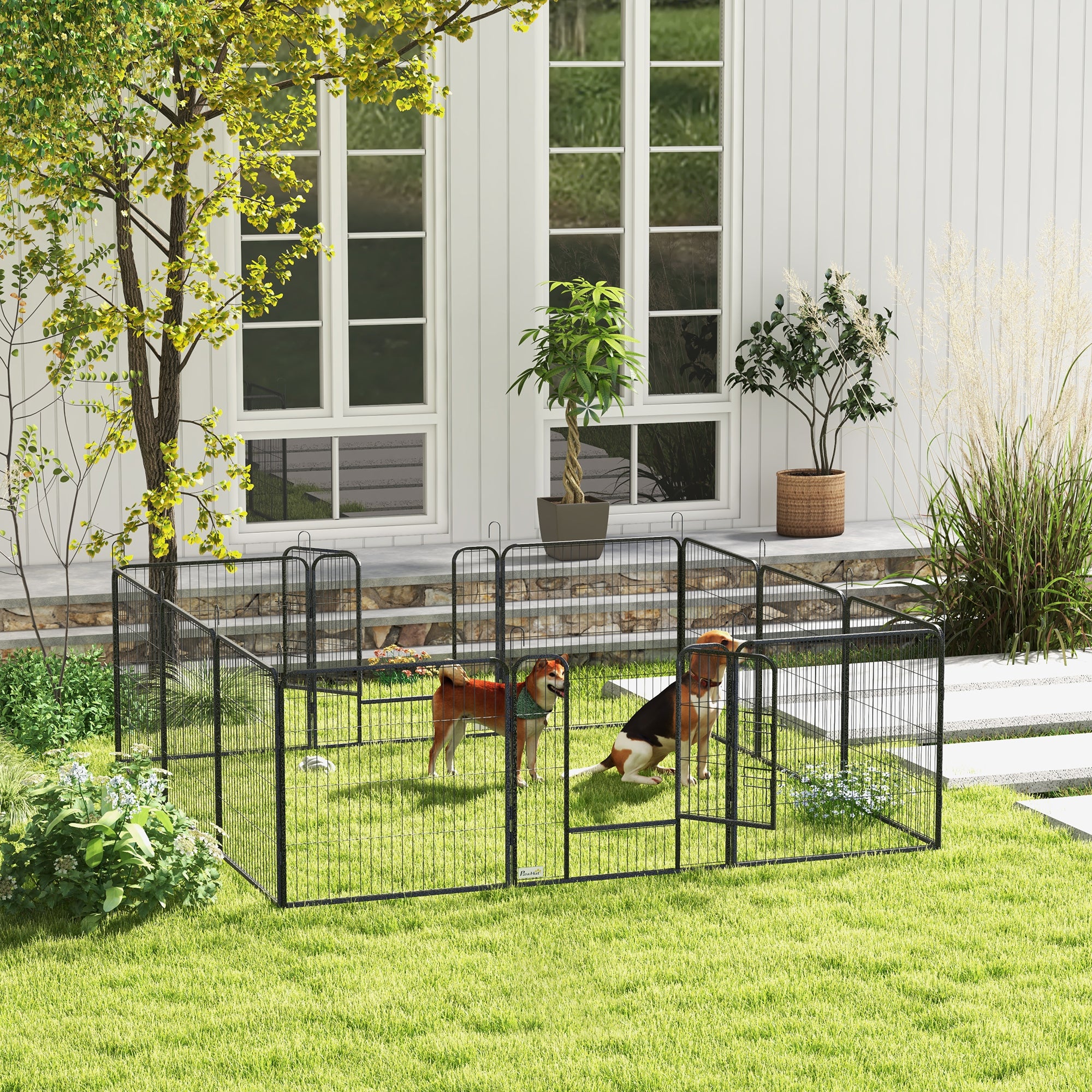 PawHut Dog Playpen, Heavy-duty Metal Puppy Play Pen, Pet Exercise Fences for Outside and Indoor, DIY Design with Door for Multiple Dogs, 12 Panels, 31.5"H