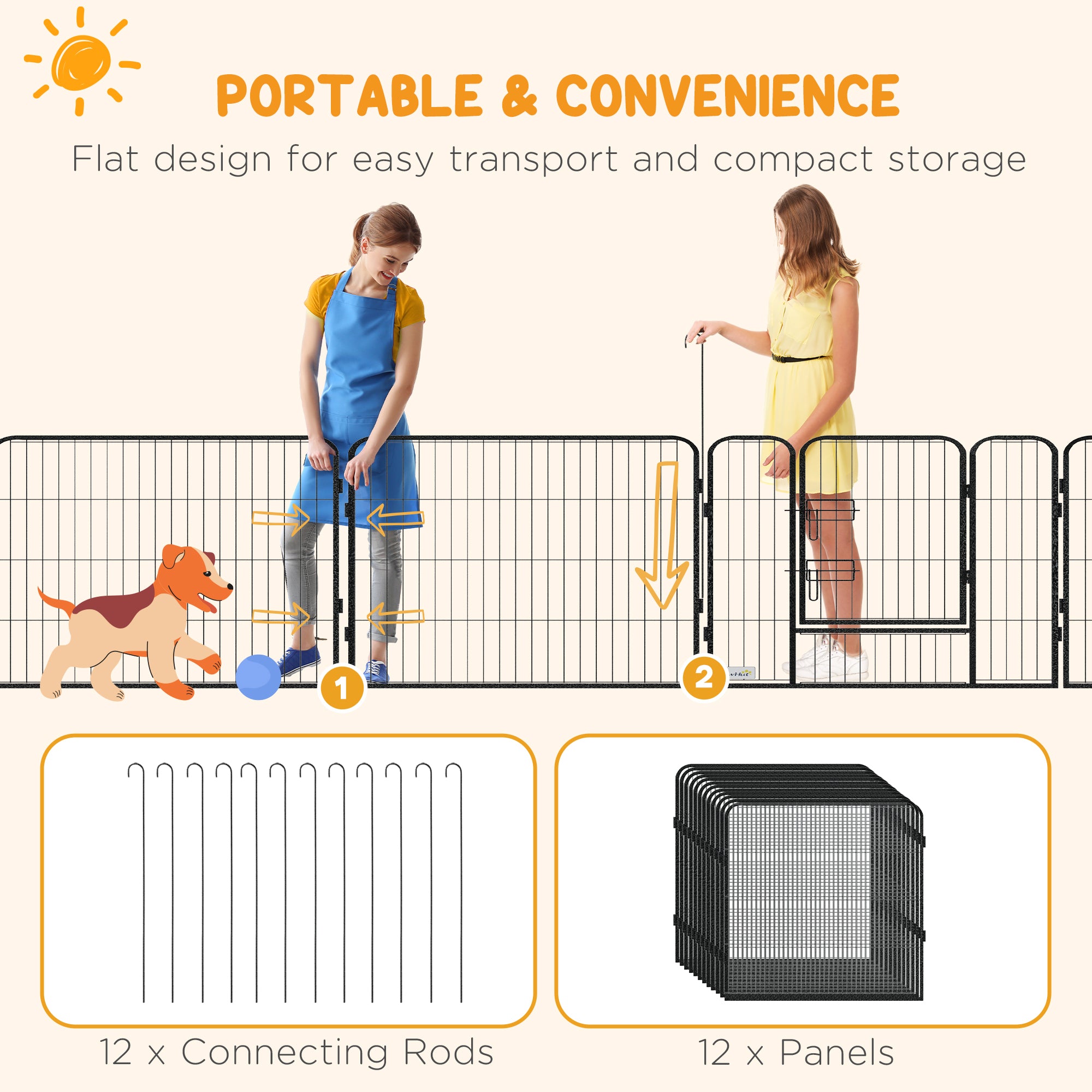 PawHut Dog Playpen, Heavy-duty Metal Puppy Play Pen, Pet Exercise Fences for Outside and Indoor, DIY Design with Door for Multiple Dogs, 12 Panels, 31.5"H