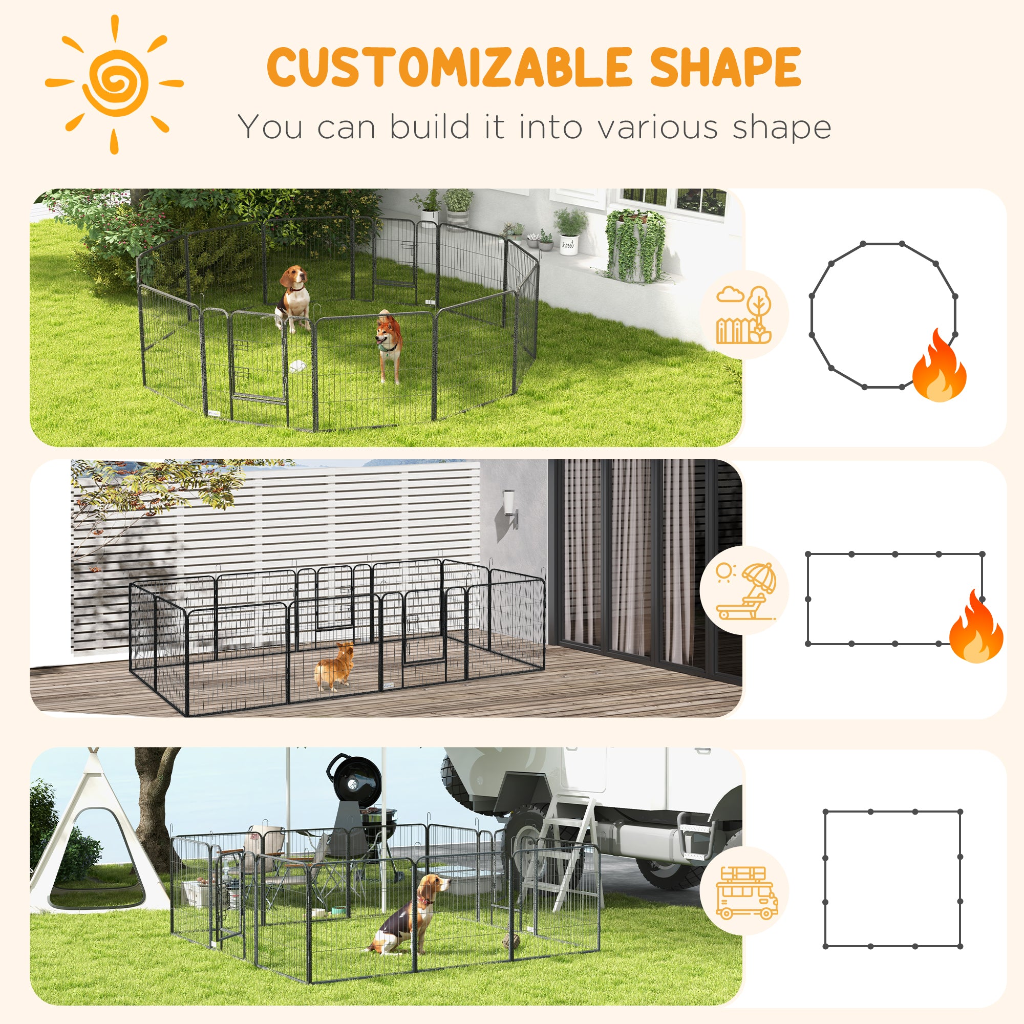 PawHut Dog Playpen, Heavy-duty Metal Puppy Play Pen, Pet Exercise Fences for Outside and Indoor, DIY Design with Door for Multiple Dogs, 12 Panels, 31.5"H