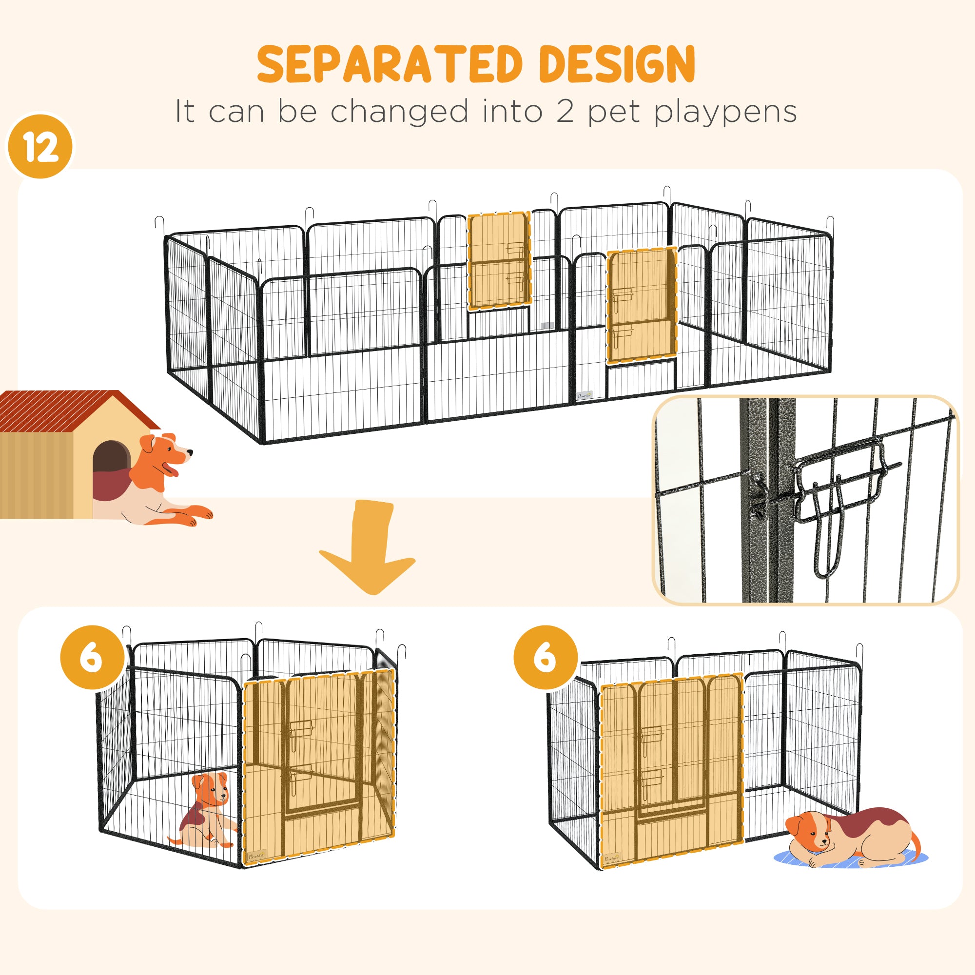 PawHut Dog Playpen, Heavy-duty Metal Puppy Play Pen, Pet Exercise Fences for Outside and Indoor, DIY Design with Door for Multiple Dogs, 12 Panels, 31.5"H
