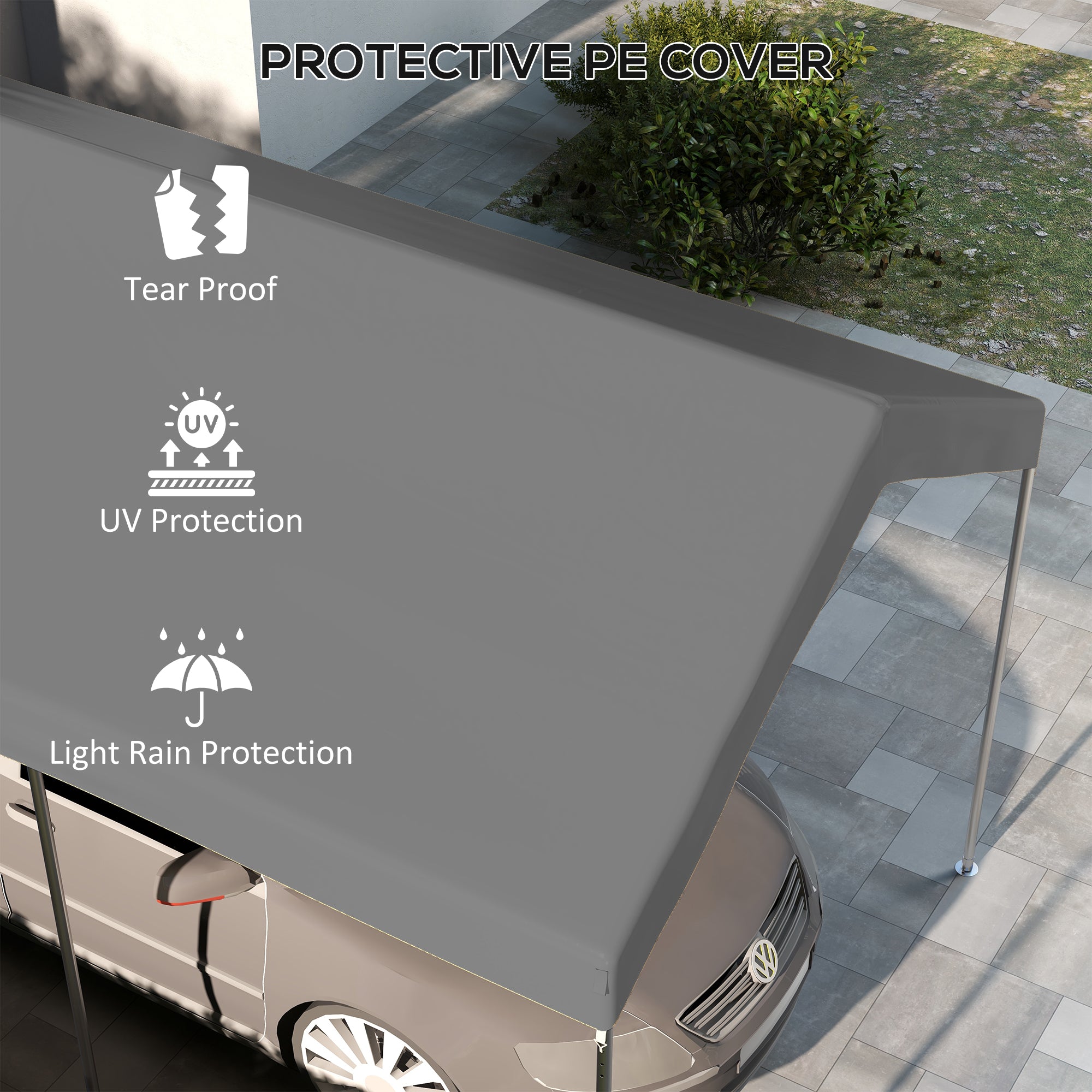 Outsunny 10 x 20 ft Carport Replacement Canopy Cover, UV Resistant Garage Car Cover with Ball Bungee Cords, Dark Grey, (Only Cover)