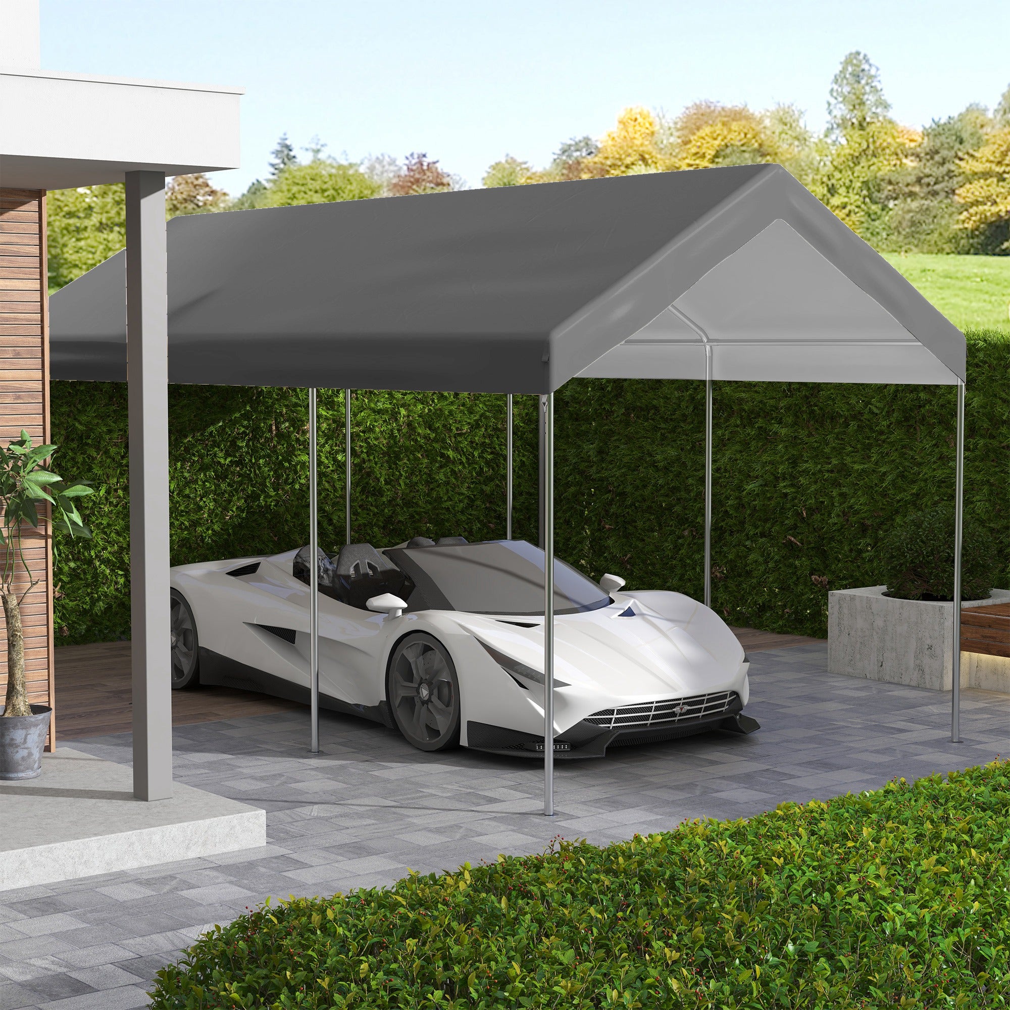 Outsunny 10 x 20 ft Carport Replacement Canopy Cover, UV Resistant Garage Car Cover with Ball Bungee Cords, Dark Grey, (Only Cover)