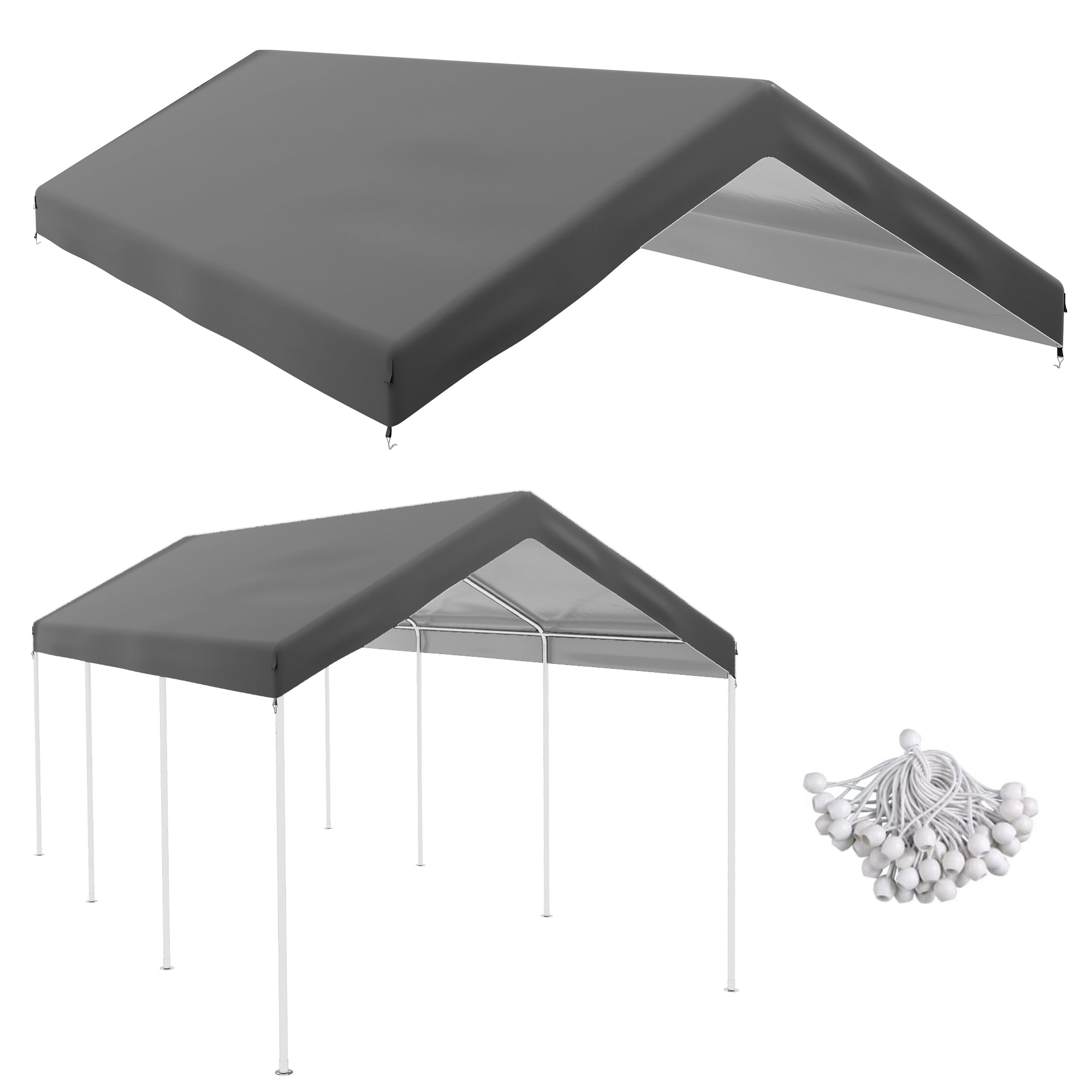 Outsunny 10 x 20 ft Carport Replacement Canopy Cover, UV Resistant Garage Car Cover with Ball Bungee Cords, Dark Grey, (Only Cover)