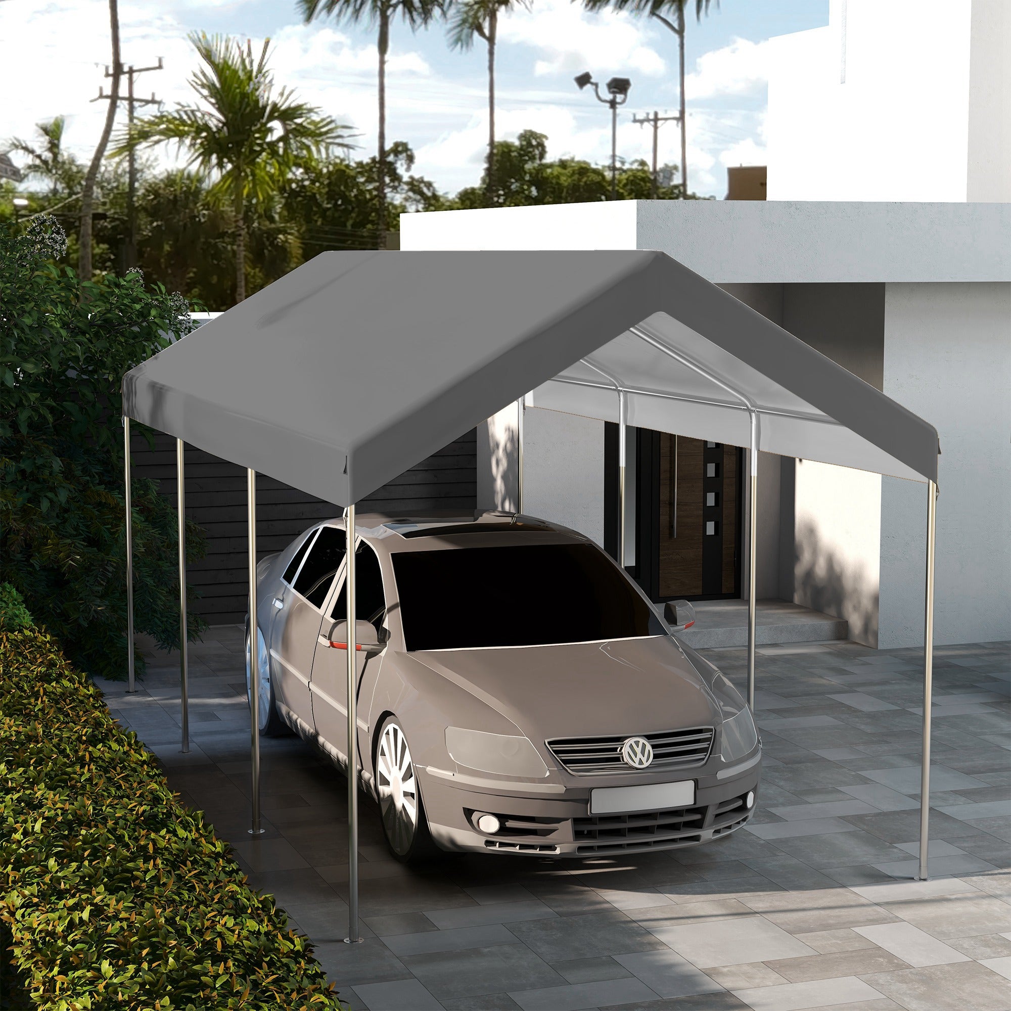 Outsunny 10 x 20 ft Carport Replacement Canopy Cover, UV Resistant Garage Car Cover with Ball Bungee Cords, Dark Grey, (Only Cover)